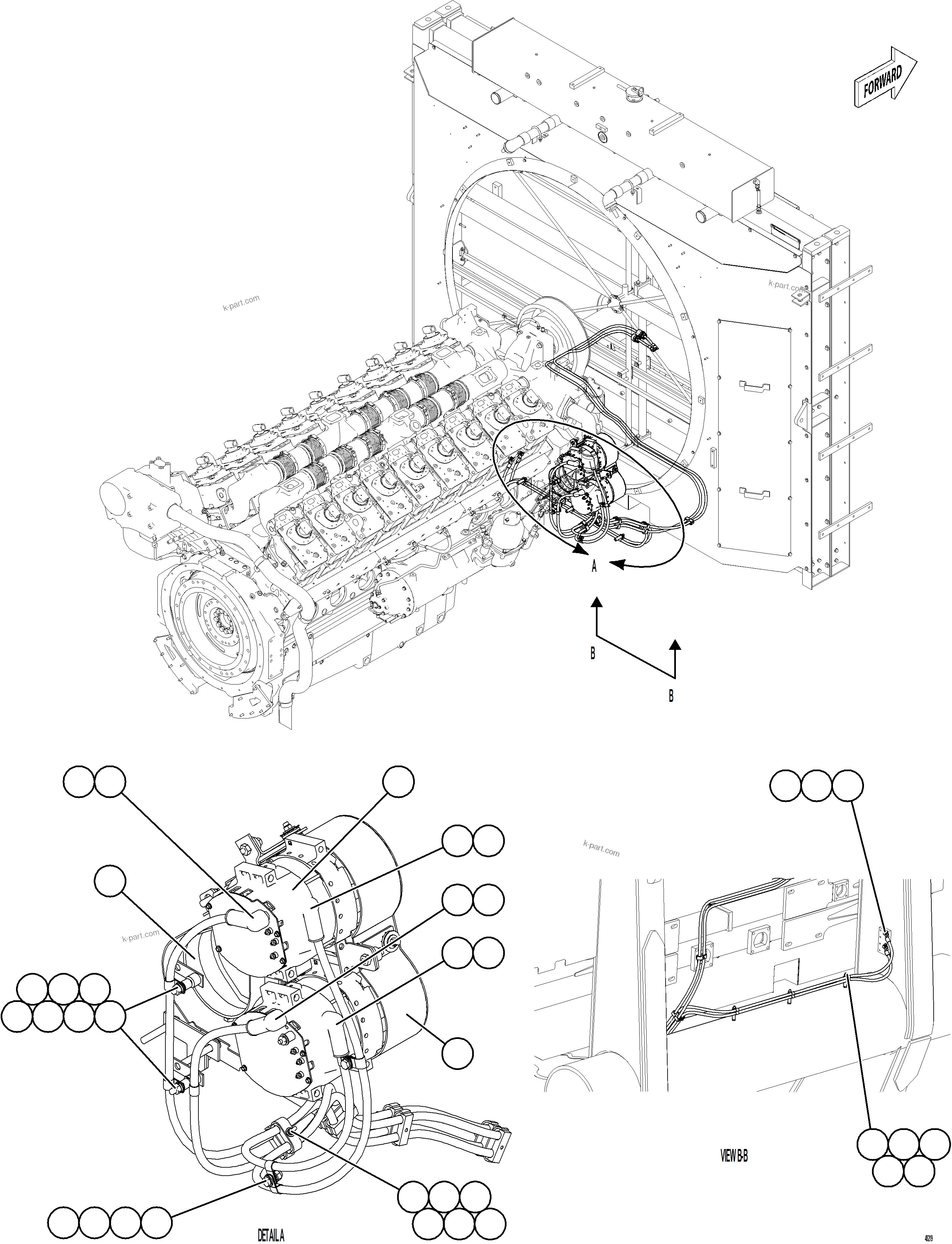 Komatsu parts book diagram for AFE75-BK 980E-5 S/N A50255 - A50256,A50257,A50260 - A50269,A50271 - A50273  KNA: BATTERY CHARGING ALTERNATOR WIRING