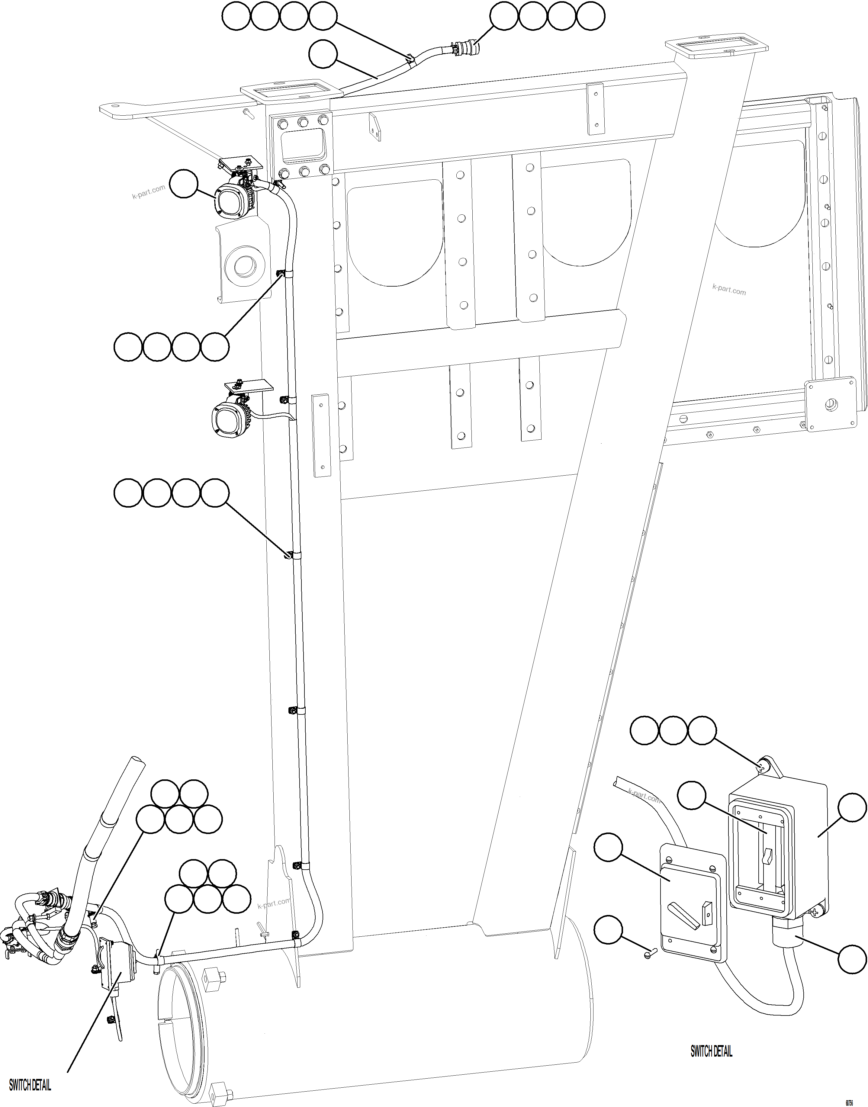 Komatsu parts book diagram for AFE75-BK 980E-5 S/N A50255 - A50256,A50257,A50260 - A50269,A50271 - A50273  KNA: RH ENGINE BAY LIGHTS & SWITCH