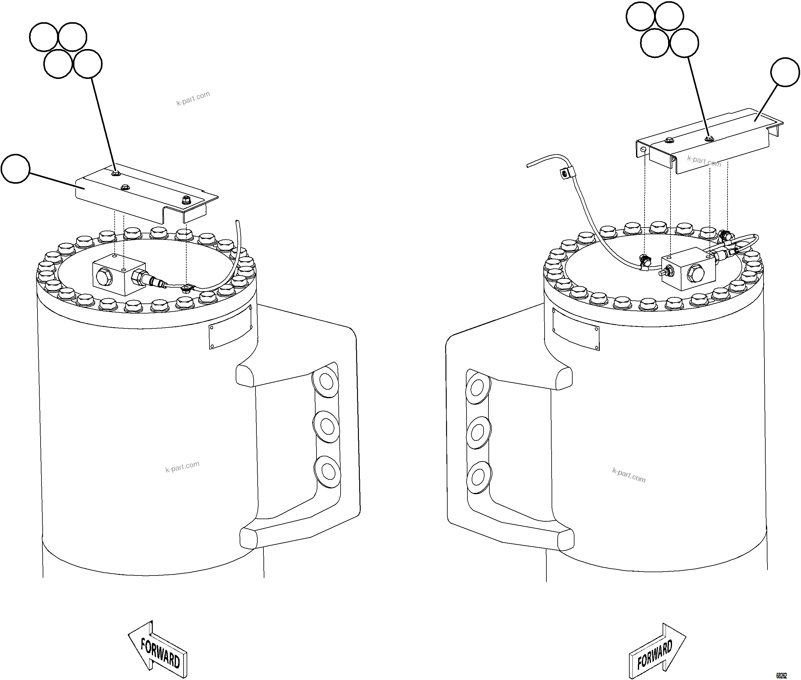 Komatsu parts book diagram for AFE75-BK 980E-5 S/N A50255 - A50256,A50257,A50260 - A50269,A50271 - A50273  KNA: PLM PRESSURE SENSOR - FRONT SUSPENSIONS    1/2