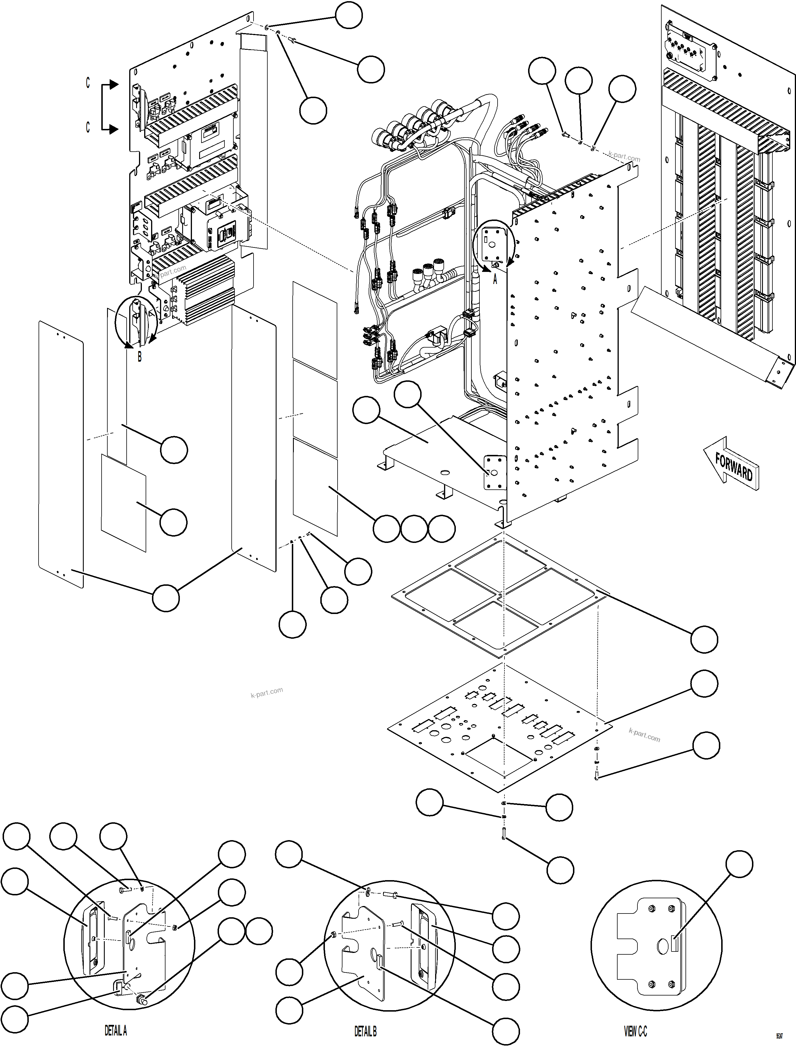 Komatsu parts book diagram for AFE75-BK 980E-5 S/N A50255 - A50256,A50257,A50260 - A50269,A50271 - A50273  KNA: AUXILIARY CONTROL CABINET STRUCTURE    2/3