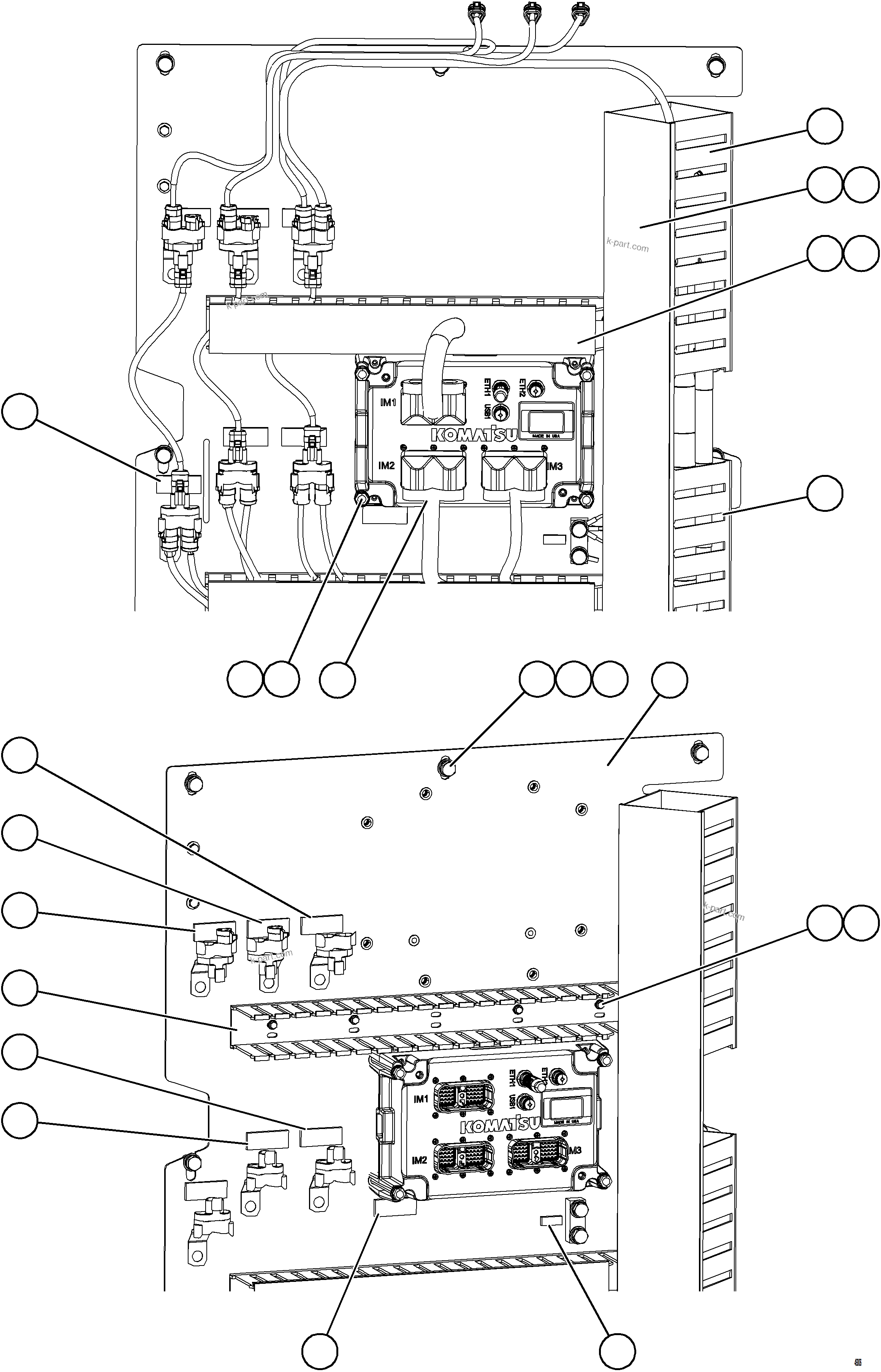 Komatsu parts book diagram for AFE75-BK 980E-5 S/N A50255 - A50256,A50257,A50260 - A50269,A50271 - A50273  KNA: AUXILIARY CONTROL CABINET - LH WALL    1/2