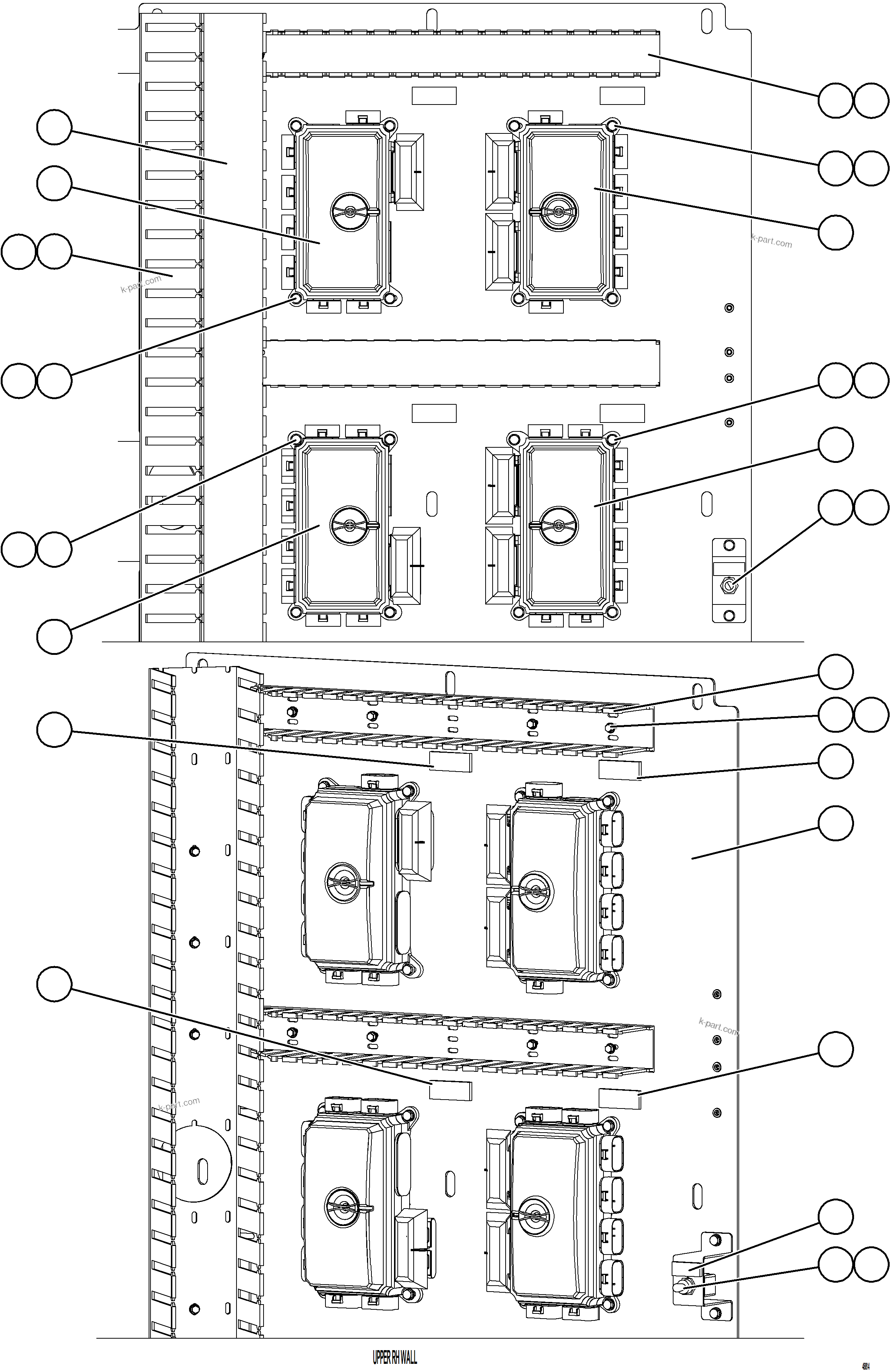 Komatsu parts book diagram for AFE75-BK 980E-5 S/N A50255 - A50256,A50257,A50260 - A50269,A50271 - A50273  KNA: AUXILIARY CONTROL CABINET - RH WALL    1/2