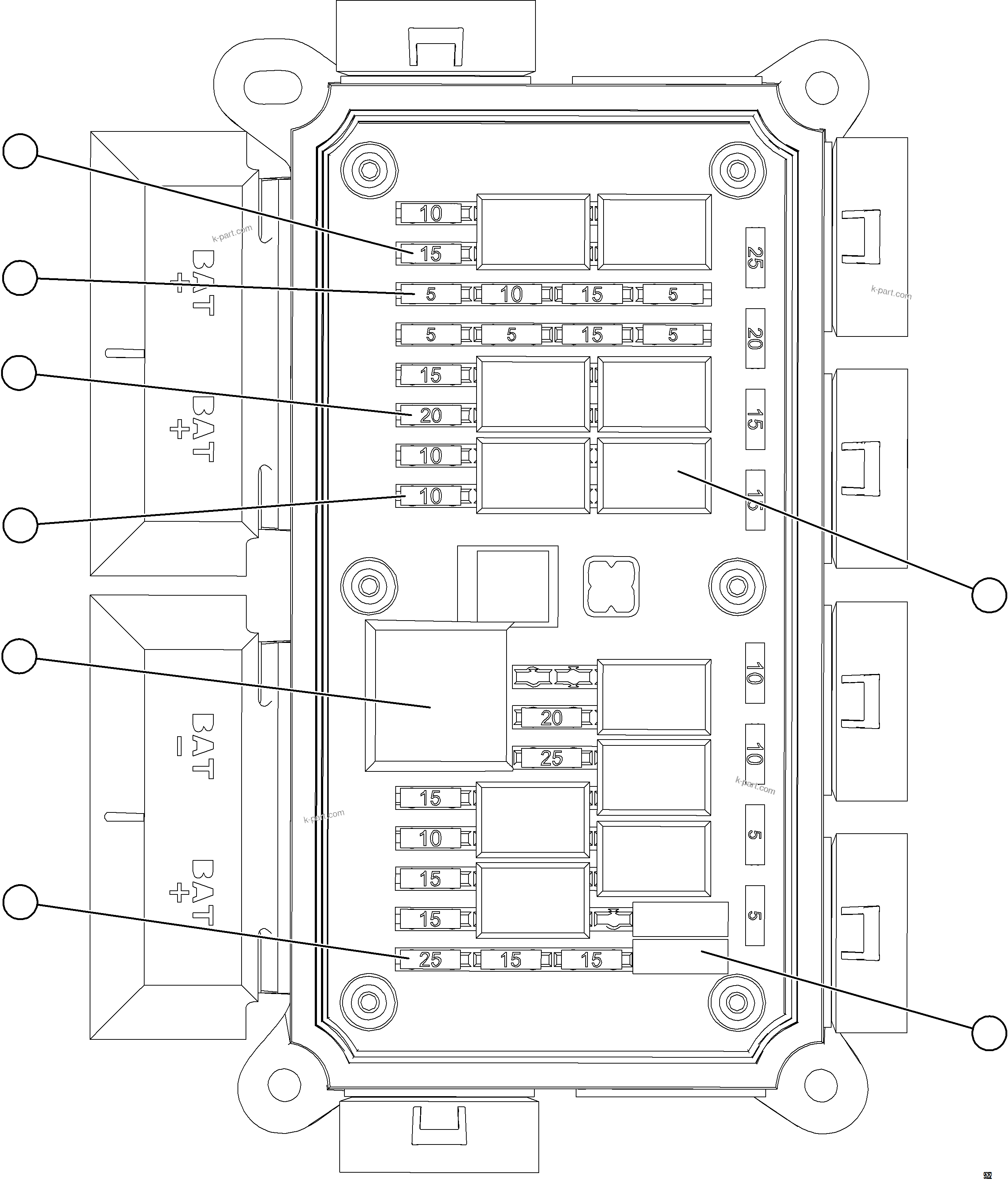 Komatsu parts book diagram for AFE75-BK 980E-5 S/N A50255 - A50256,A50257,A50260 - A50269,A50271 - A50273  KNA: VEHICLE ELECTRICAL CENTER VEC-89