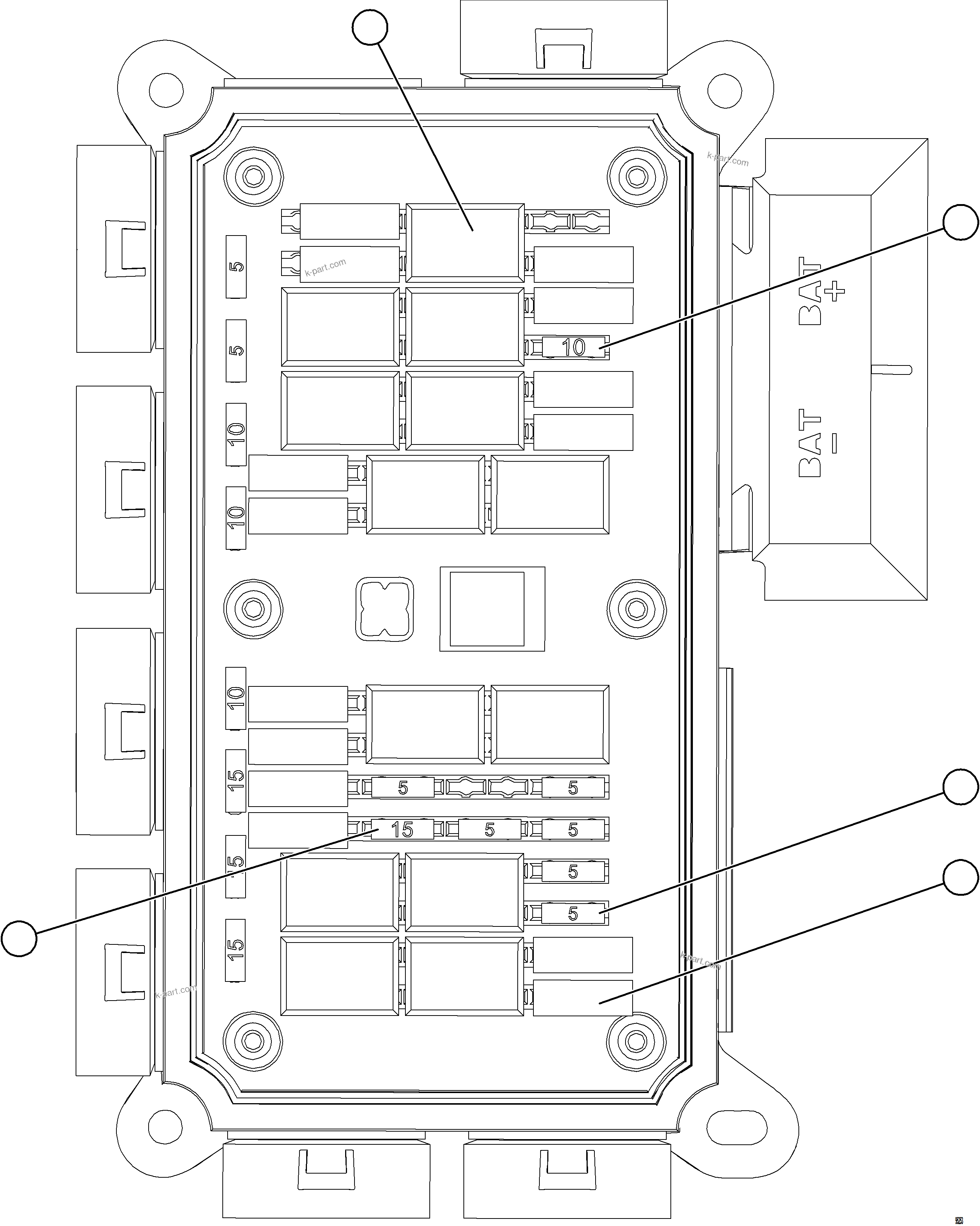Komatsu parts book diagram for AFE75-BK 980E-5 S/N A50255 - A50256,A50257,A50260 - A50269,A50271 - A50273  KNA: VEHICLE ELECTRICAL CENTER VEC-90