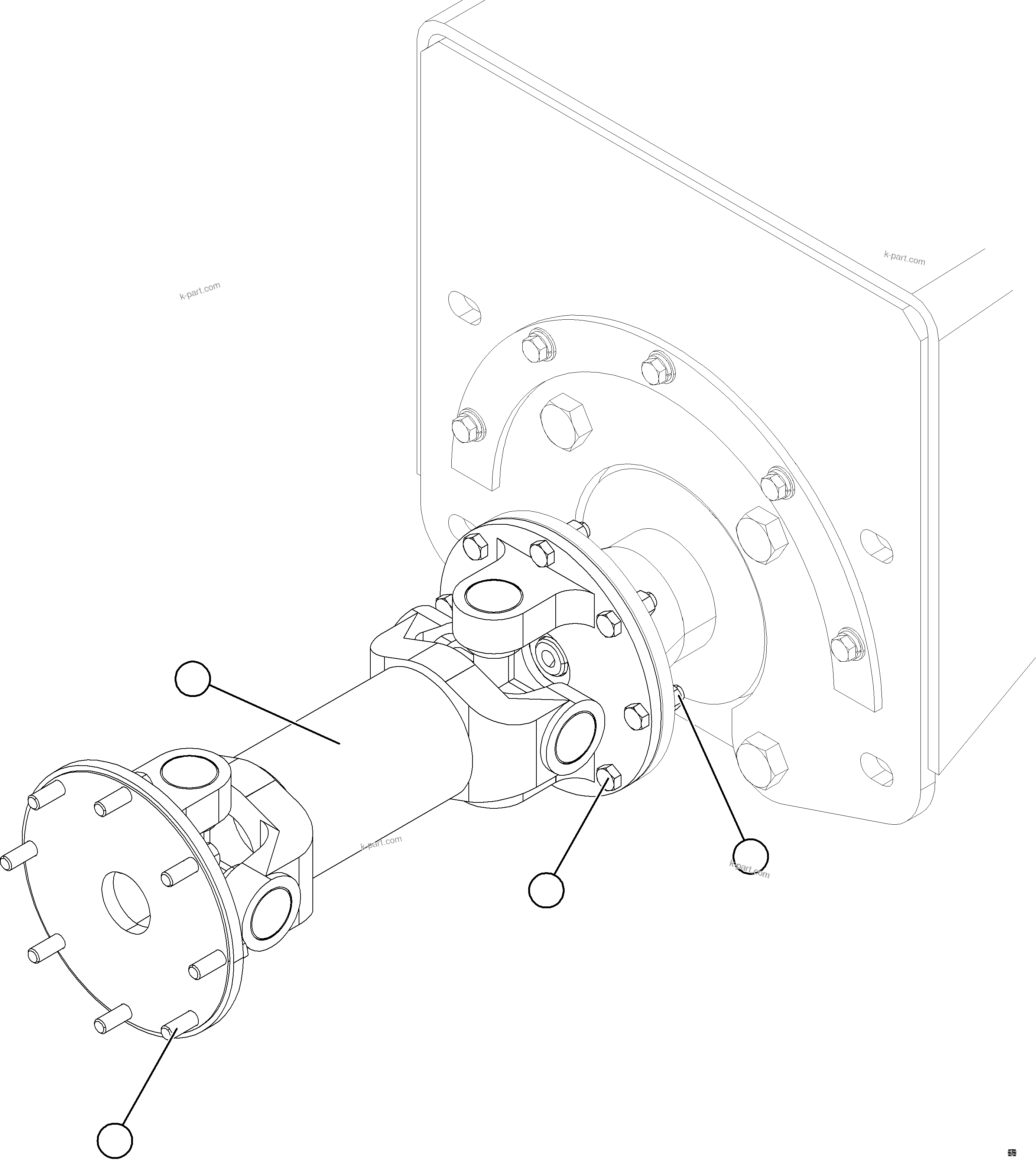 Komatsu parts book diagram for AFE75-BK 980E-5 S/N A50255 - A50256,A50257,A50260 - A50269,A50271 - A50273  KNA: DRIVESHAFT INSTALLATION - HOIST PUMP