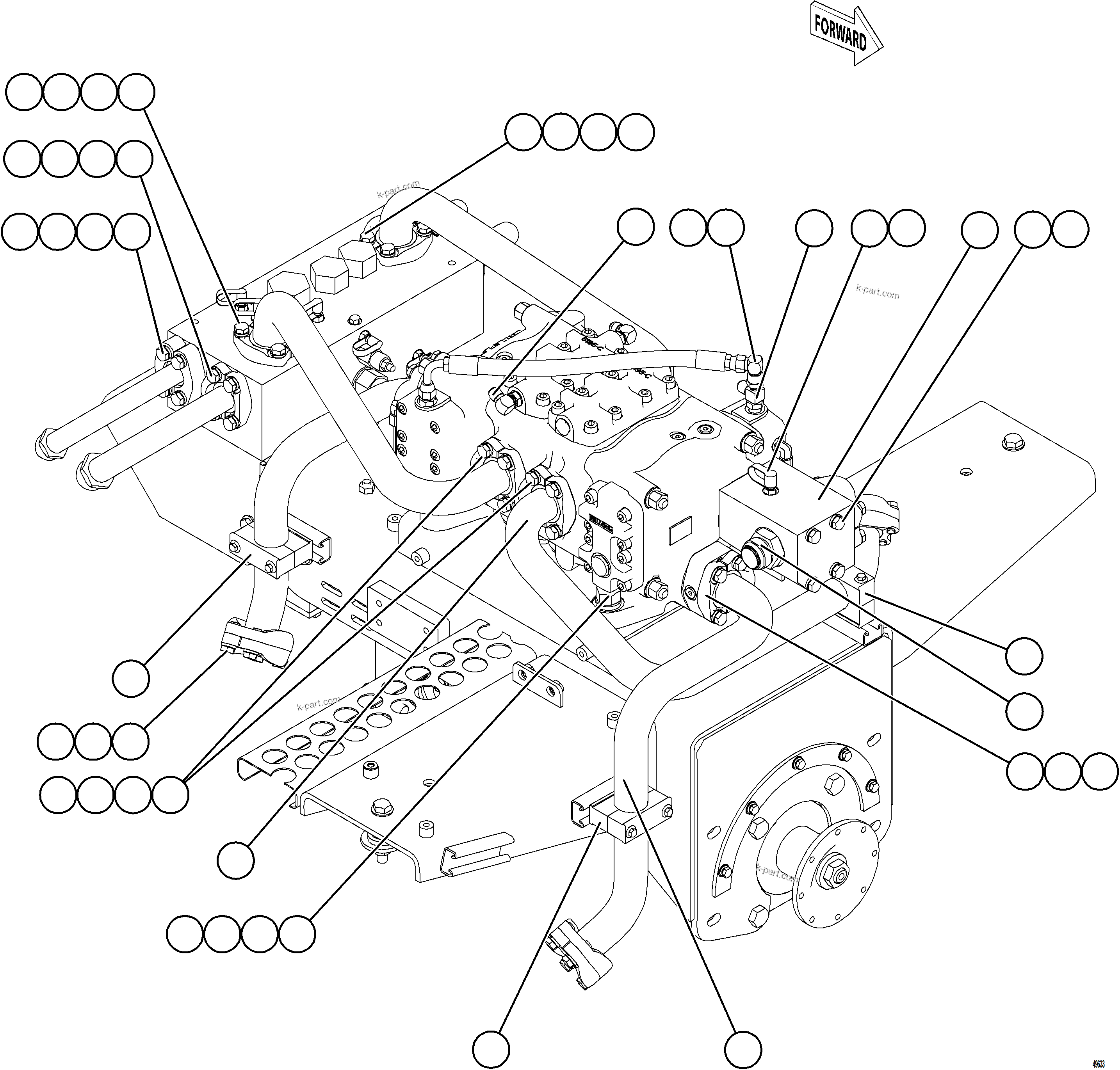 Komatsu parts book diagram for AFE75-BK 980E-5 S/N A50255 - A50256,A50257,A50260 - A50269,A50271 - A50273  KNA: VALVE/PUMP MODULE PIPING    2/3