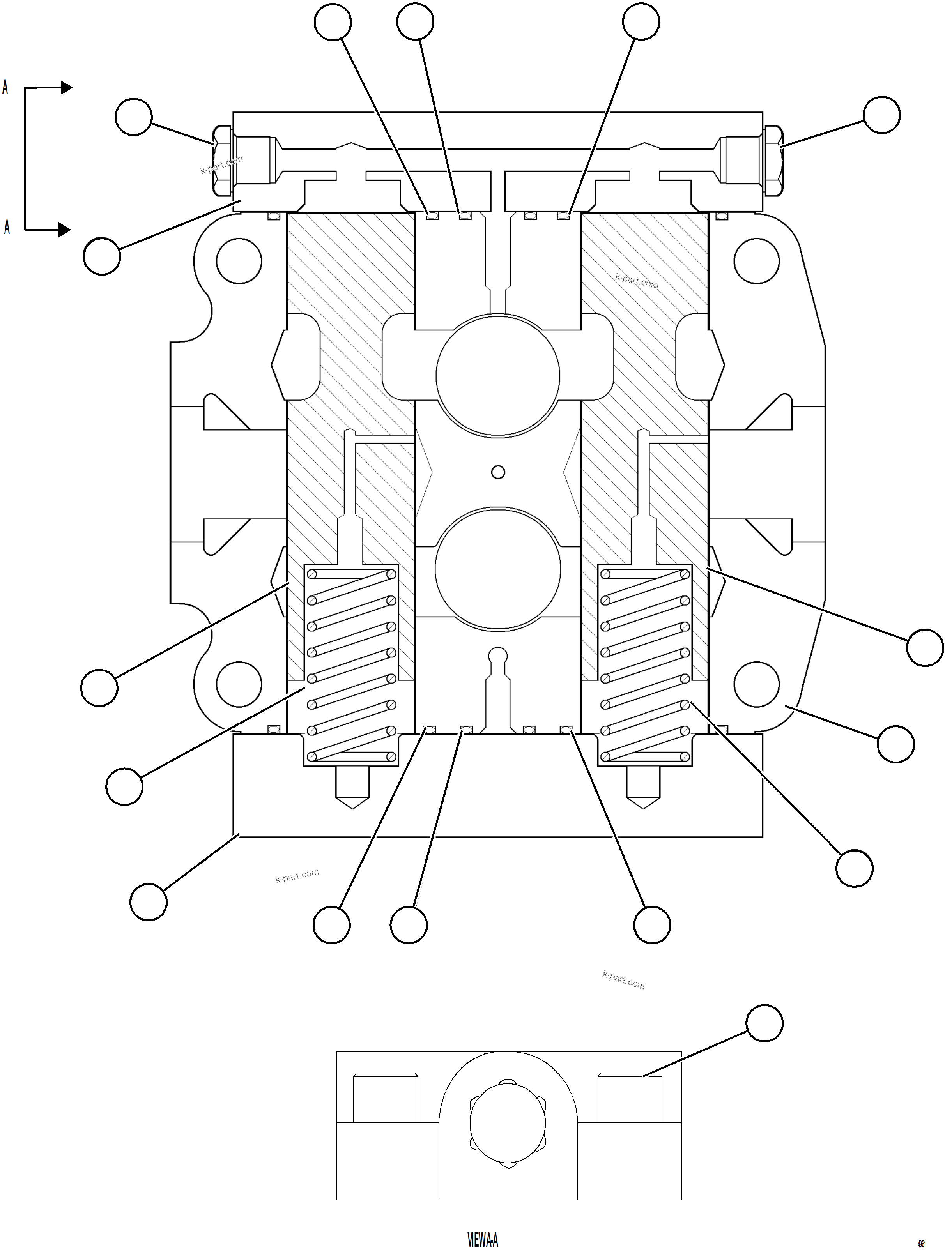 Komatsu parts book diagram for AFE75-BK 980E-5 S/N A50255 - A50256,A50257,A50260 - A50269,A50271 - A50273  KNA: SPOOL SECTION ASSEMBLY - TANK