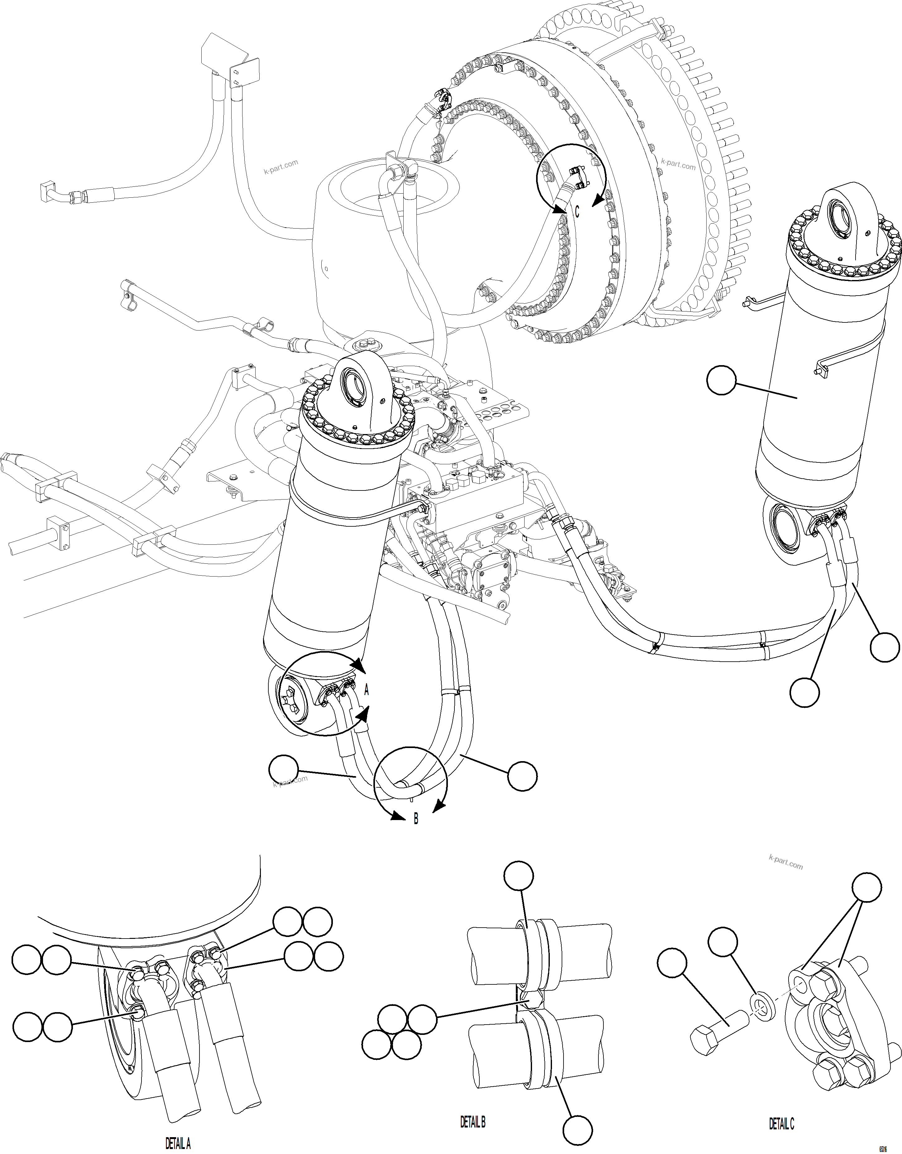 Komatsu parts book diagram for AFE75-BK 980E-5 S/N A50255 - A50256,A50257,A50260 - A50269,A50271 - A50273  KNA: HOIST CYLINDER PIPING