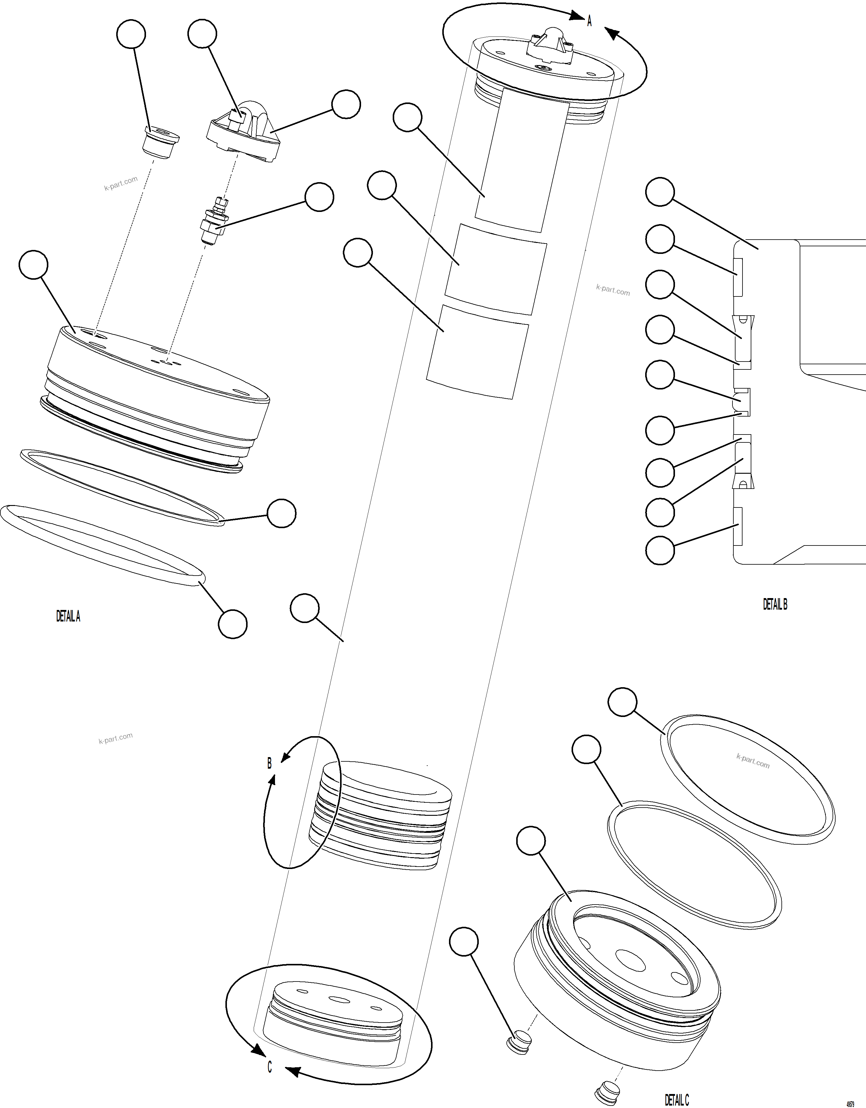 Komatsu parts book diagram for AFE75-BK 980E-5 S/N A50255 - A50256,A50257,A50260 - A50269,A50271 - A50273  KNA: PISTON ACCUMULATOR ASSM (10.0 GAL)