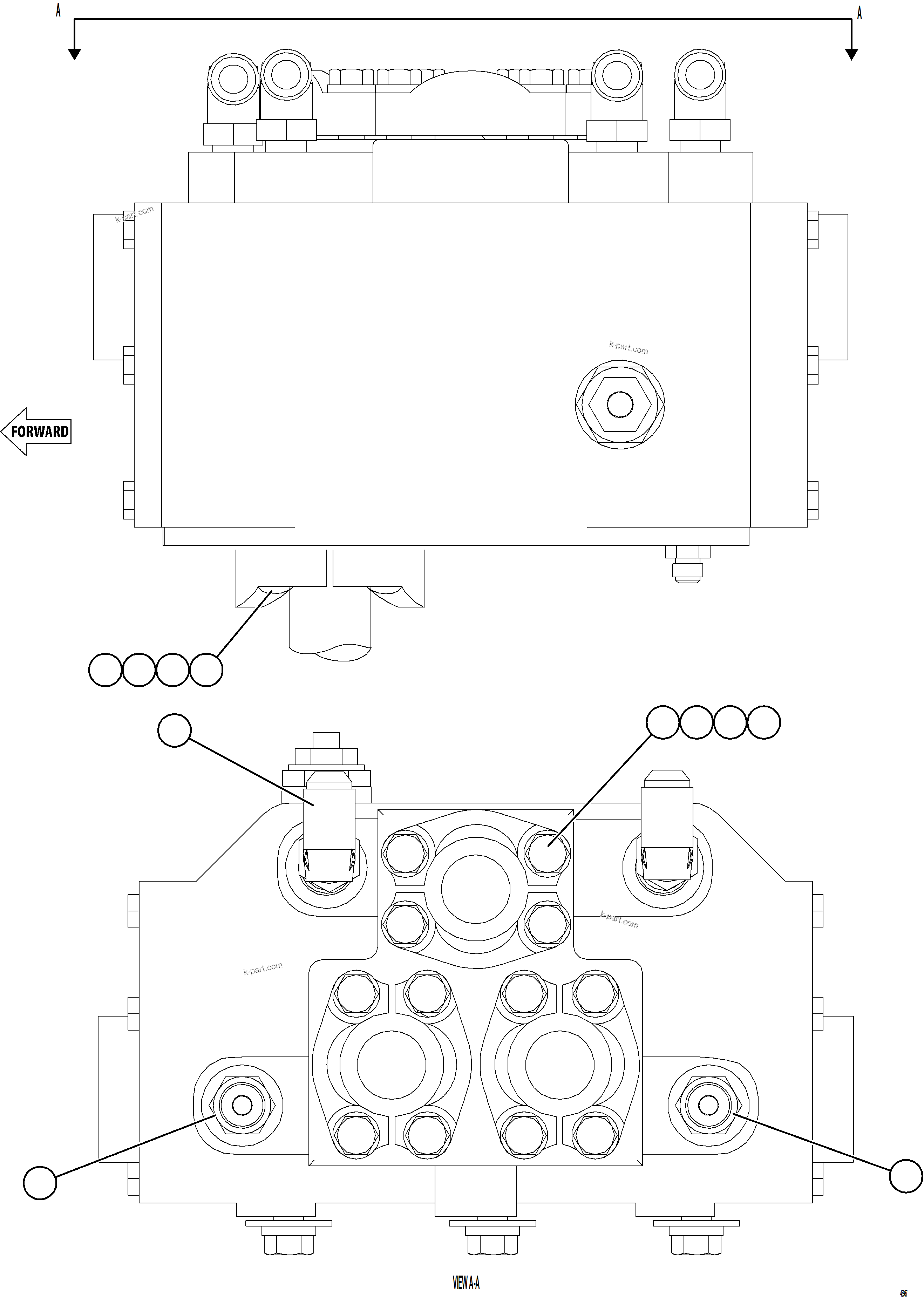 Komatsu parts book diagram for AFE75-BK 980E-5 S/N A50255 - A50256,A50257,A50260 - A50269,A50271 - A50273  KNA: FLOW AMPLIFIER HOSE FITTINGS