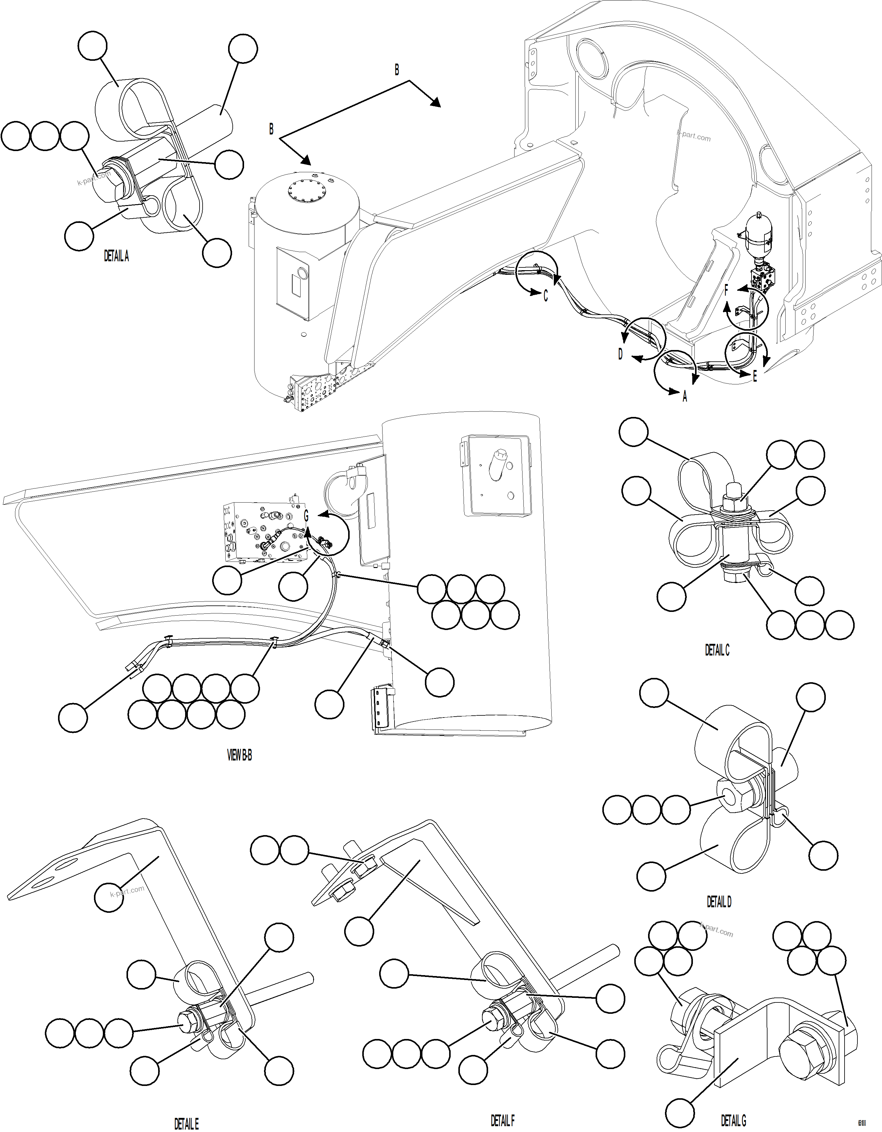 Komatsu parts book diagram for AFE75-BK 980E-5 S/N A50255 - A50256,A50257,A50260 - A50269,A50271 - A50273  KNA: AUXILIARY HYDRAULIC SYSTEM    1/2