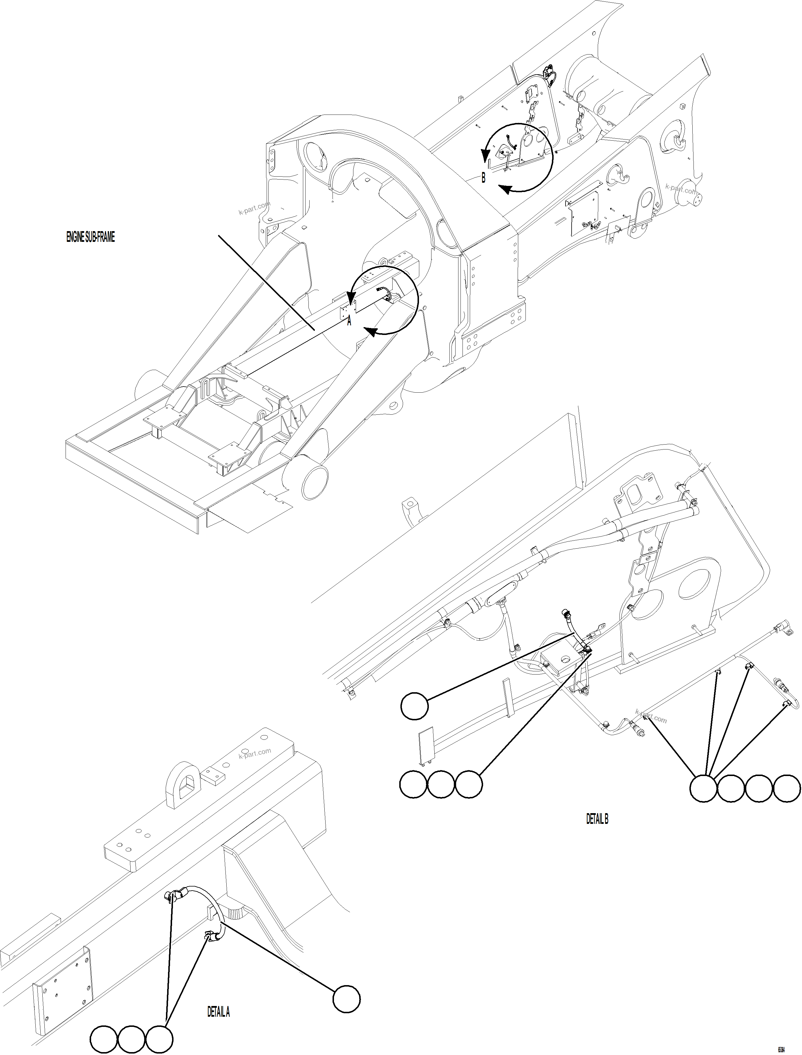 Komatsu parts book diagram for AFE75-BK 980E-5 S/N A50255 - A50256,A50257,A50260 - A50269,A50271 - A50273  KNA: FRAME GROUND WIRING    2/2