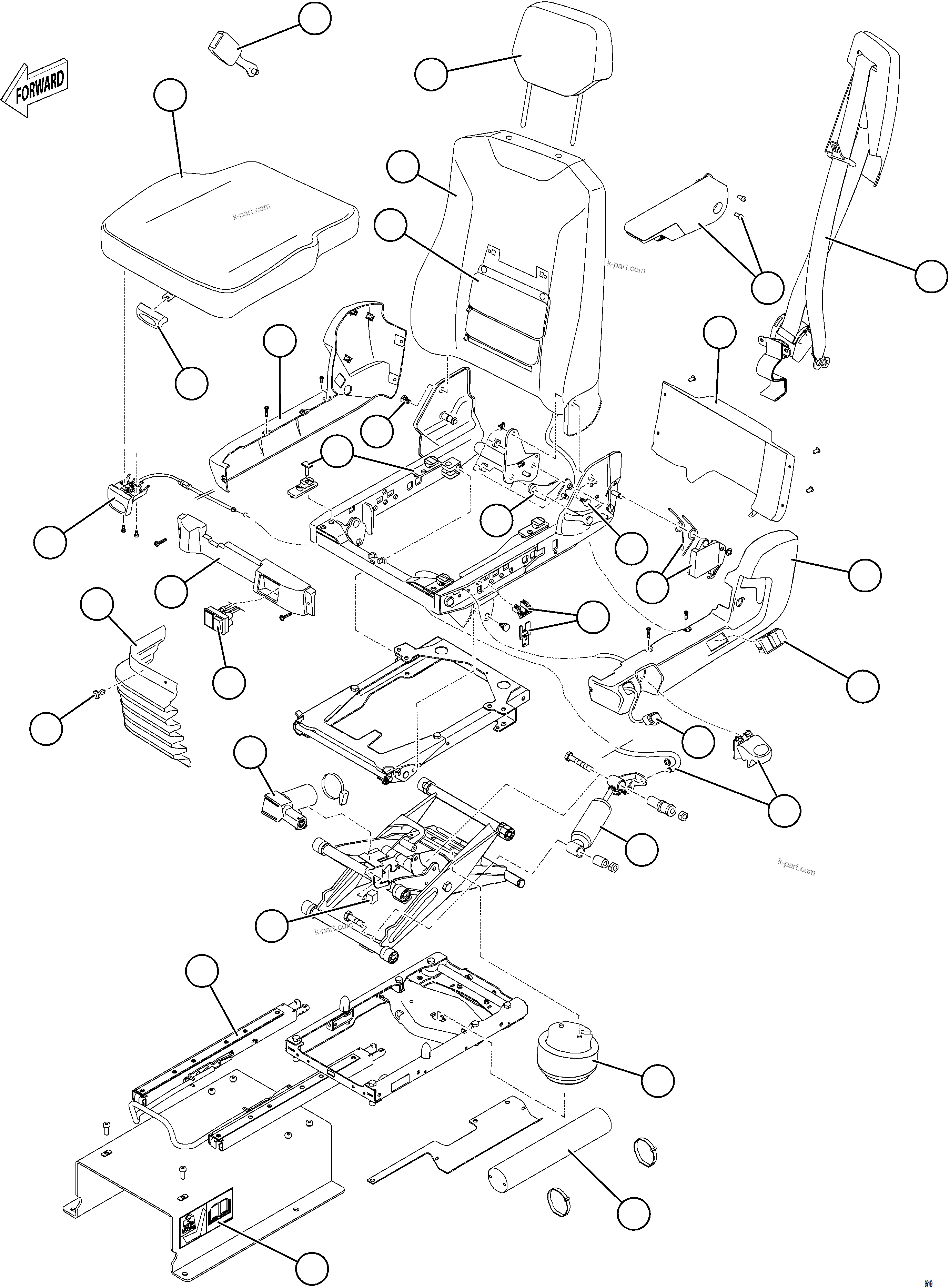 Komatsu parts book diagram for AFE75-BK 980E-5 S/N A50255 - A50256,A50257,A50260 - A50269,A50271 - A50273  KNA: OPERATOR SEAT - BASIC
