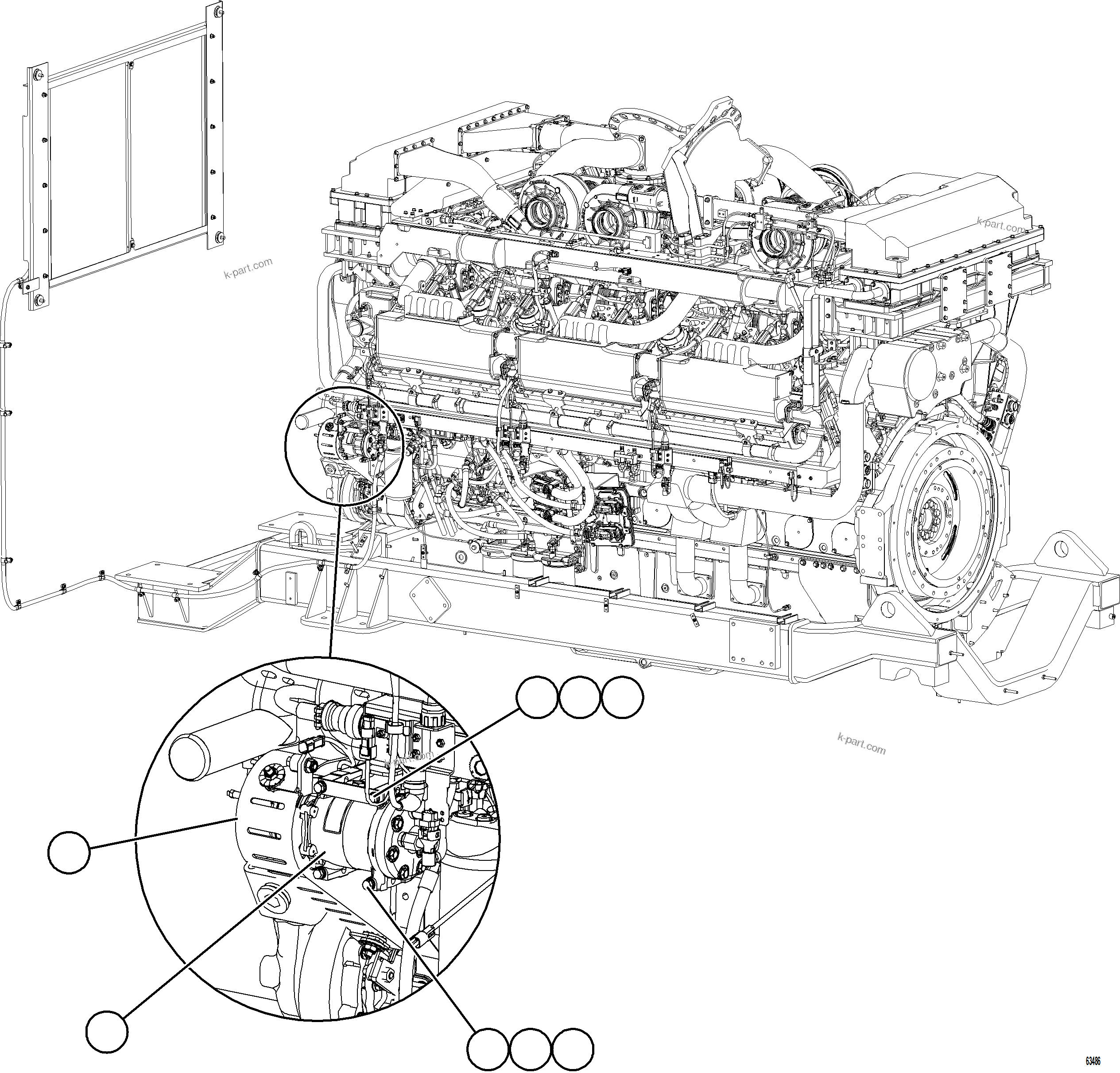 Komatsu parts book diagram for AFE75-BK 980E-5 S/N A50255 - A50256,A50257,A50260 - A50269,A50271 - A50273  KNA: A/C COMPRESSOR INSTALLATION