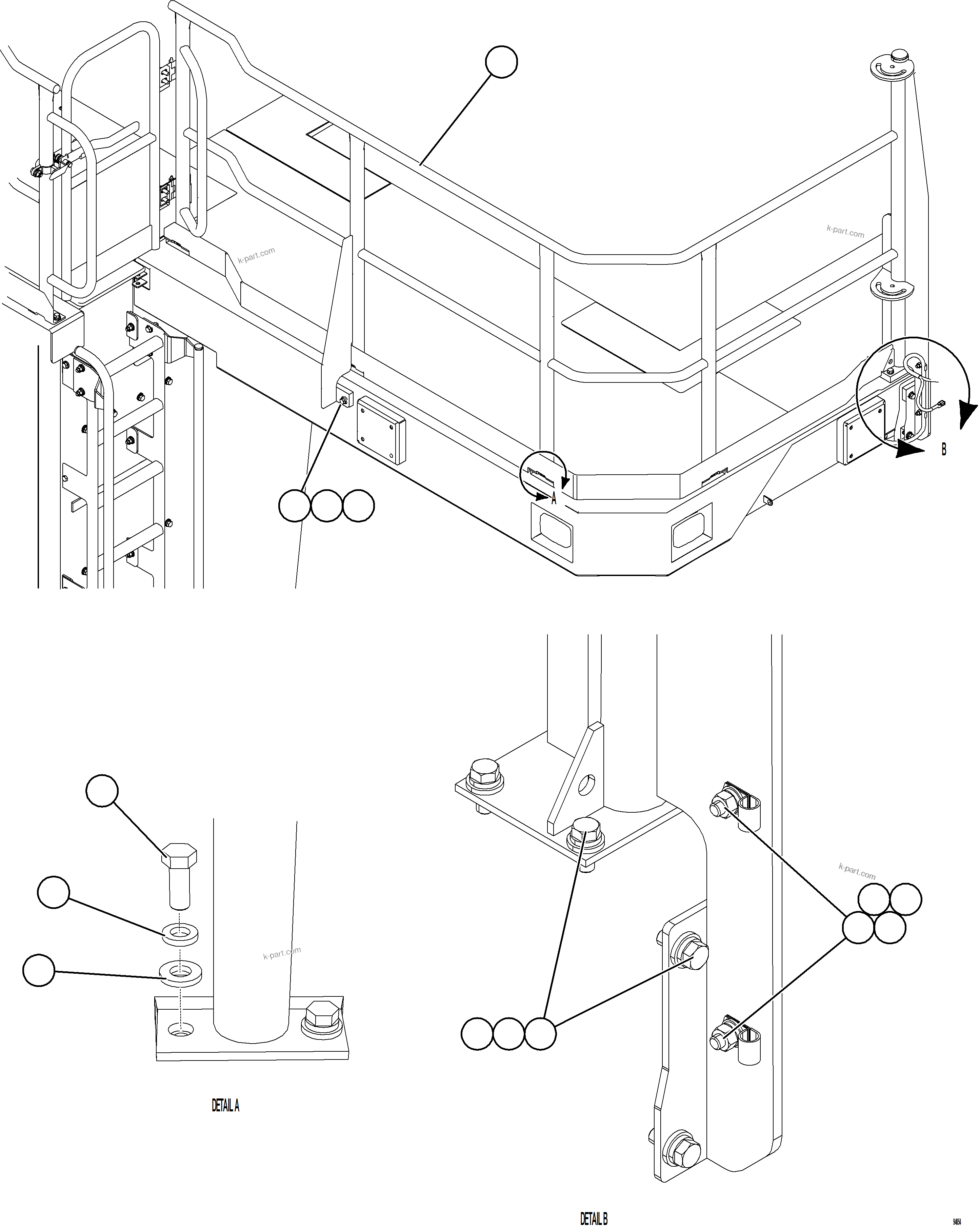 Komatsu parts book diagram for AFE75-BK 980E-5 S/N A50255 - A50256,A50257,A50260 - A50269,A50271 - A50273  KNA: LH DECK HANDRAILS    2/2