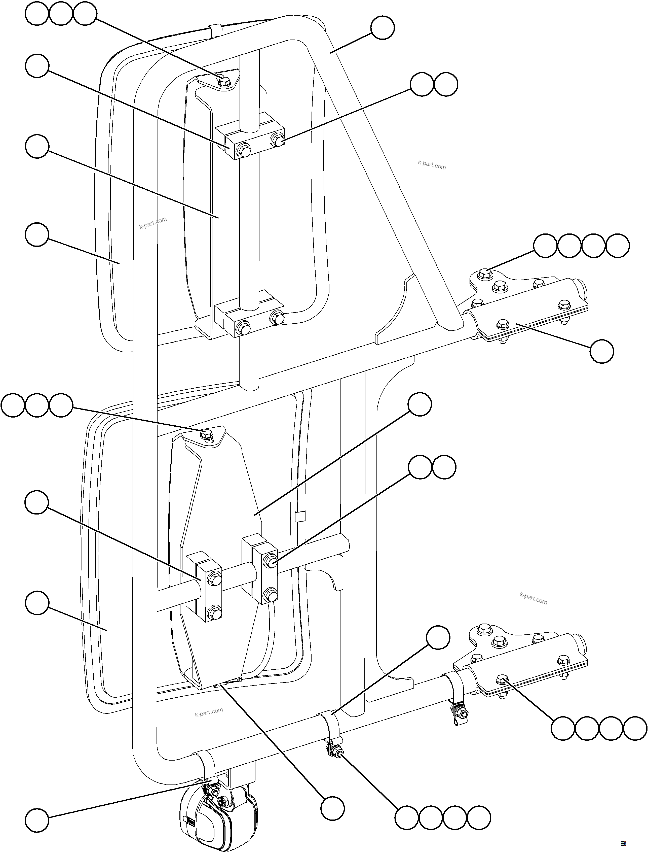 Komatsu parts book diagram for AFE75-BK 980E-5 S/N A50255 - A50256,A50257,A50260 - A50269,A50271 - A50273  KNA: RH MIRROR INSTALLATION
