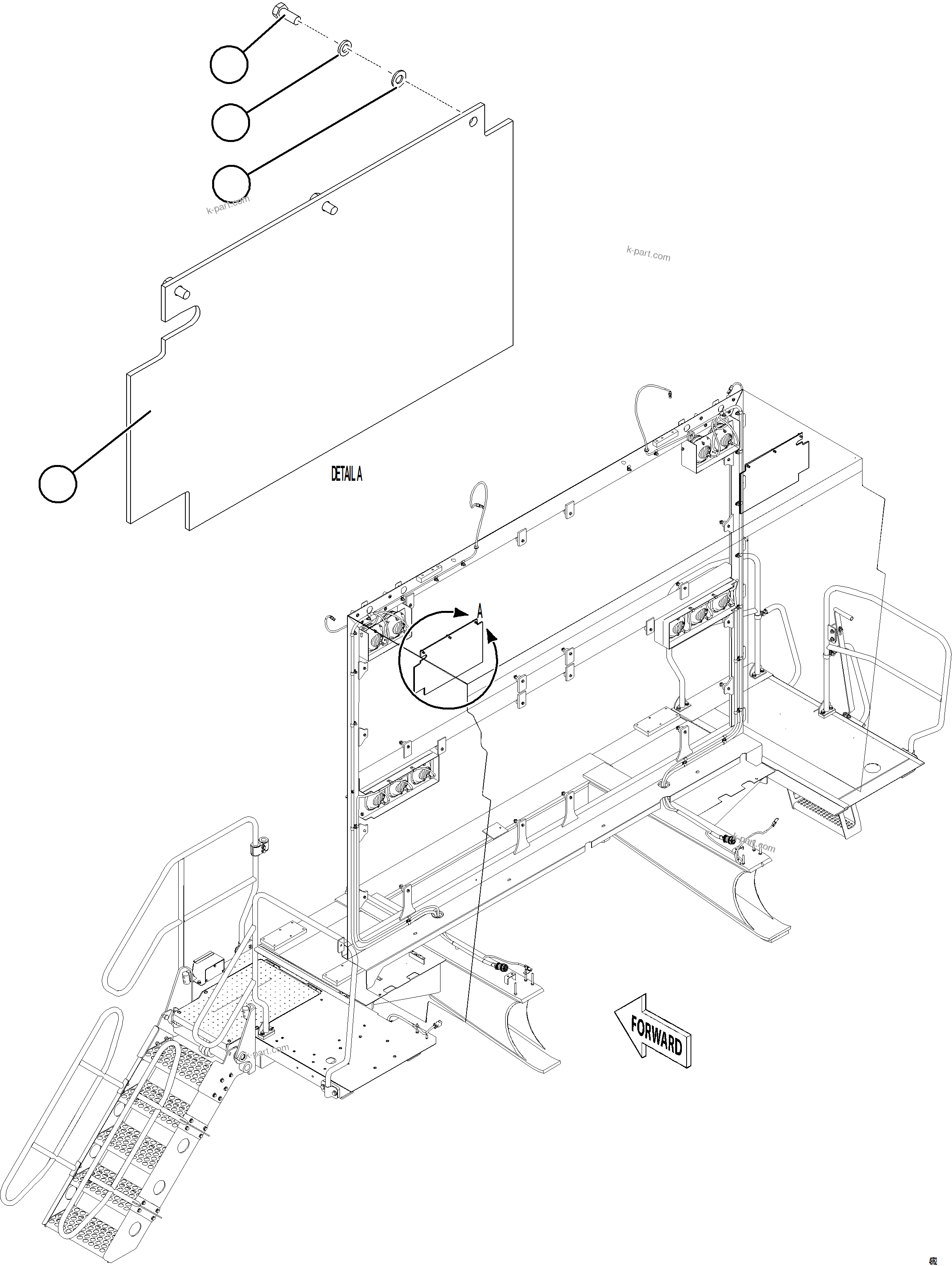Komatsu parts book diagram for AFE75-BK 980E-5 S/N A50255 - A50256,A50257,A50260 - A50269,A50271 - A50273  KNA: AIR DAM FLAPS