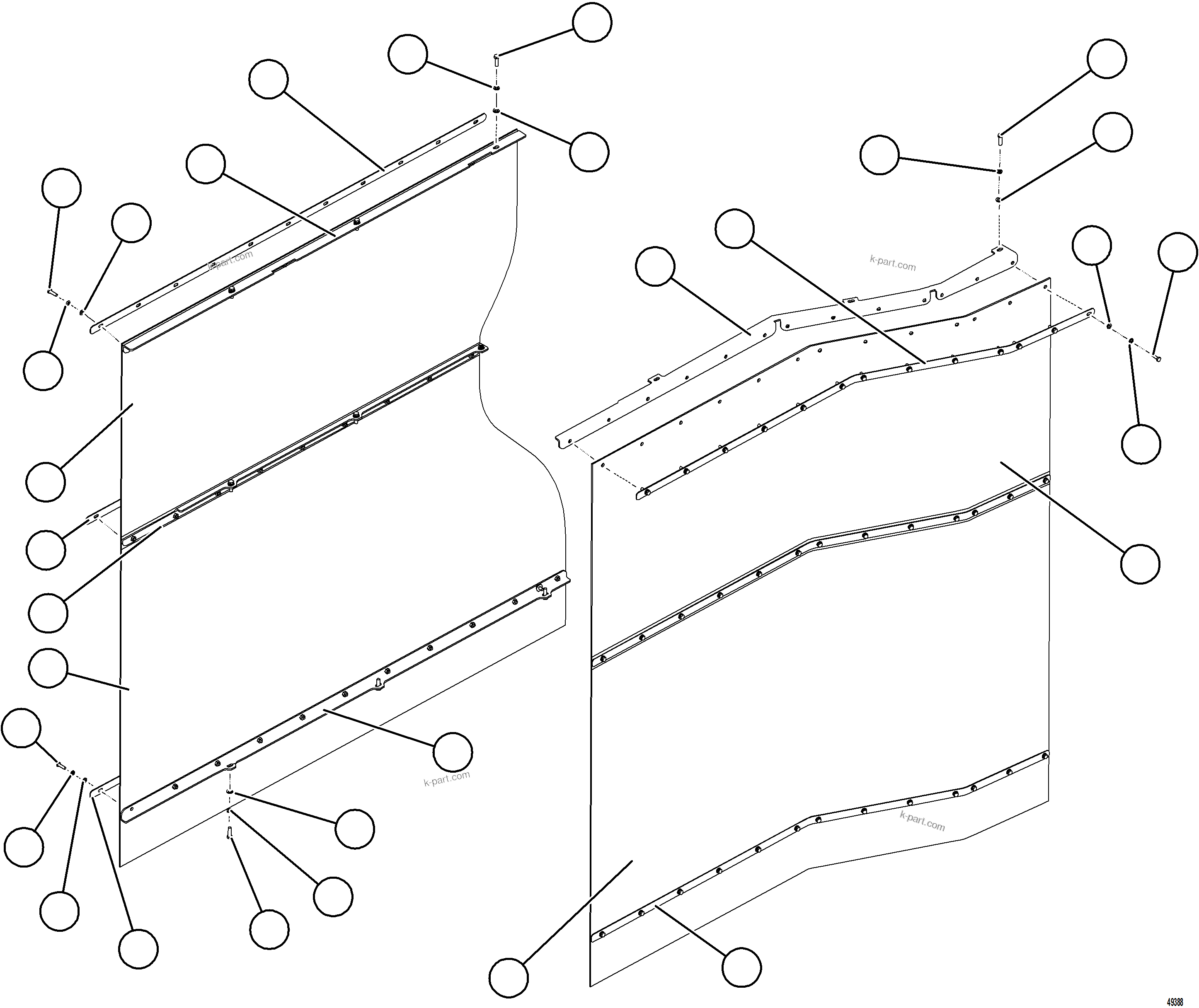 Komatsu parts book diagram for AFE75-BK 980E-5 S/N A50255 - A50256,A50257,A50260 - A50269,A50271 - A50273  KNA: FUEL TANK MUD FLAPS (OPTIONAL)