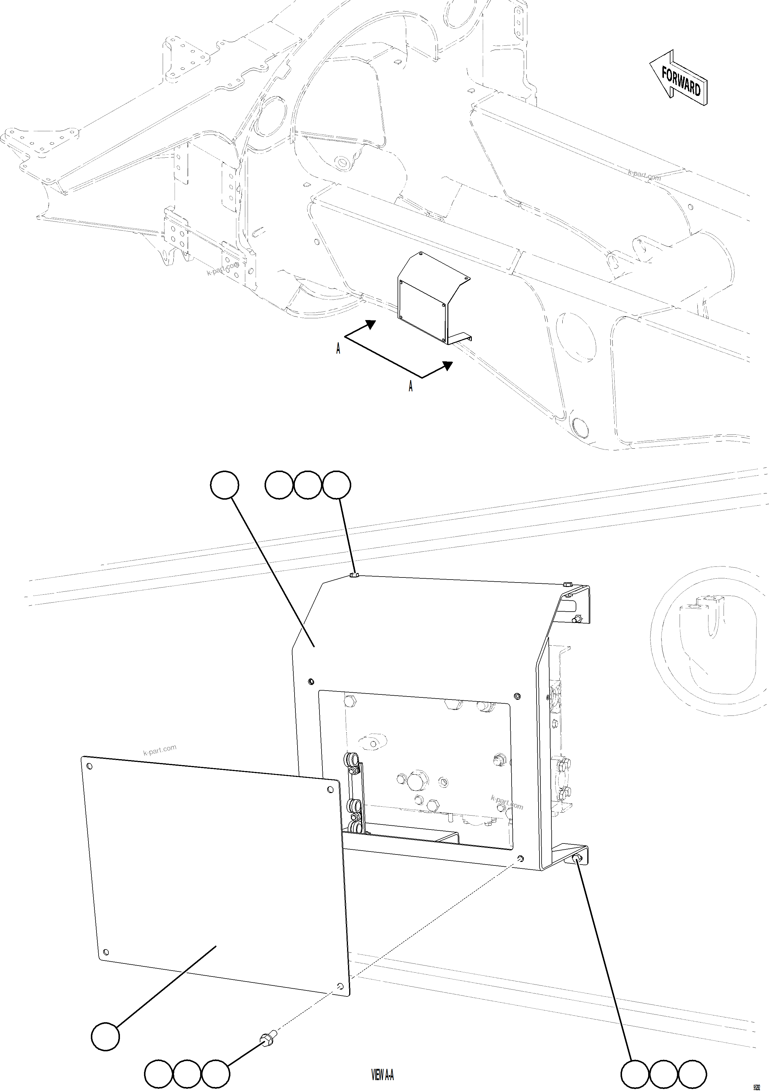 Komatsu parts book diagram for AFE75-BK 980E-5 S/N A50255 - A50256,A50257,A50260 - A50269,A50271 - A50273  KNA: STEERING BLEEDDOWN MANIFOLD COVERS