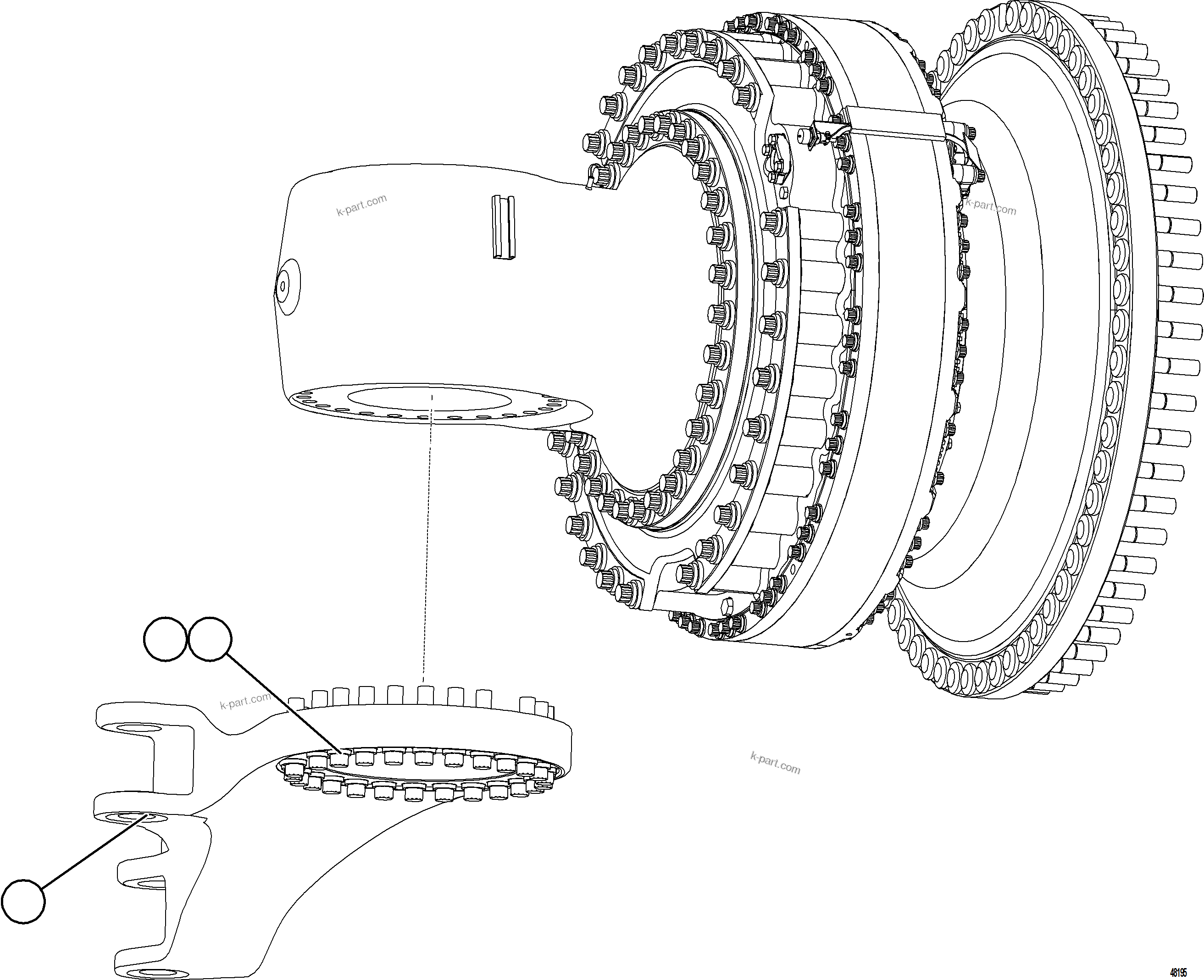 Komatsu parts book diagram for AFE75-BK 980E-5 S/N A50255 - A50256,A50257,A50260 - A50269,A50271 - A50273  KNA: STEERING ARM INSTALLATION