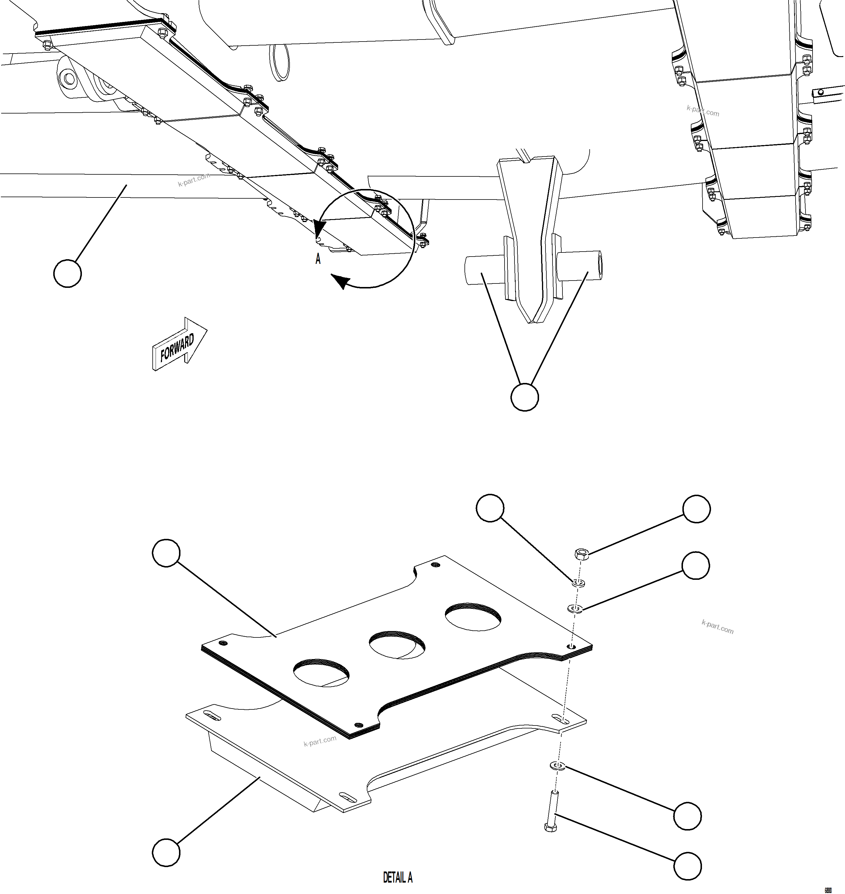 Komatsu parts book diagram for AFE75-BK 980E-5 S/N A50255 - A50256,A50257,A50260 - A50269,A50271 - A50273  KNA: BODY GUIDES & BODY PADS