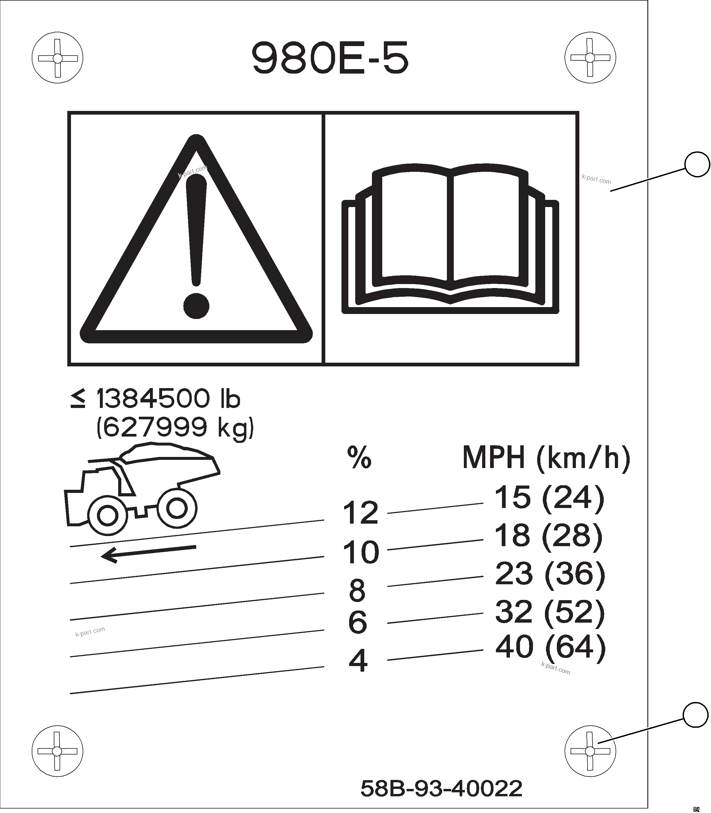 Komatsu parts book diagram for AFE75-BK 980E-5 S/N A50255 - A50256,A50257,A50260 - A50269,A50271 - A50273  KNA: GRADE/SPEED CHART