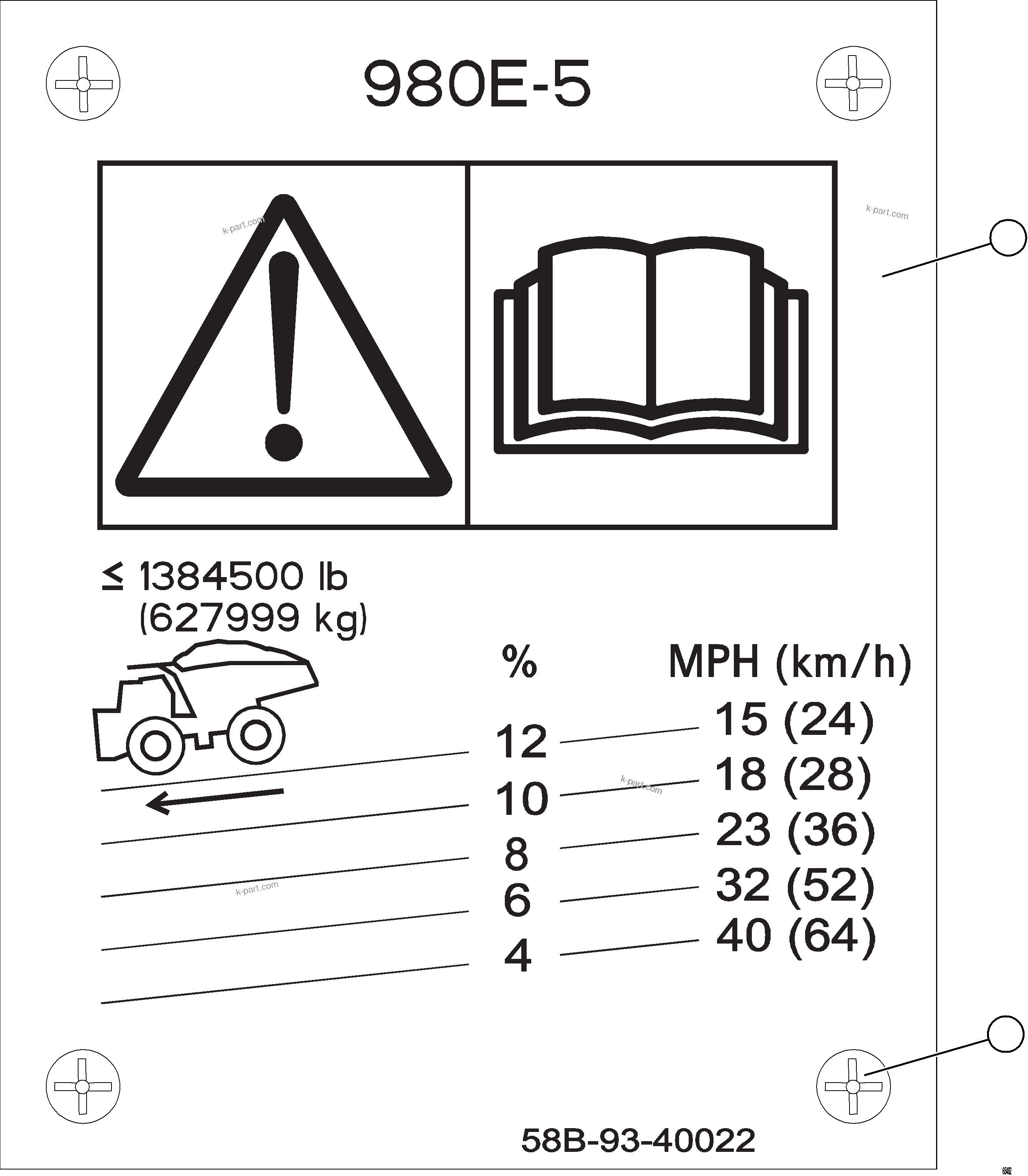 Komatsu parts book diagram for AFE75-BM 980E-5 S/N A50270,A50276  KNA: GRADE/SPEED CHART