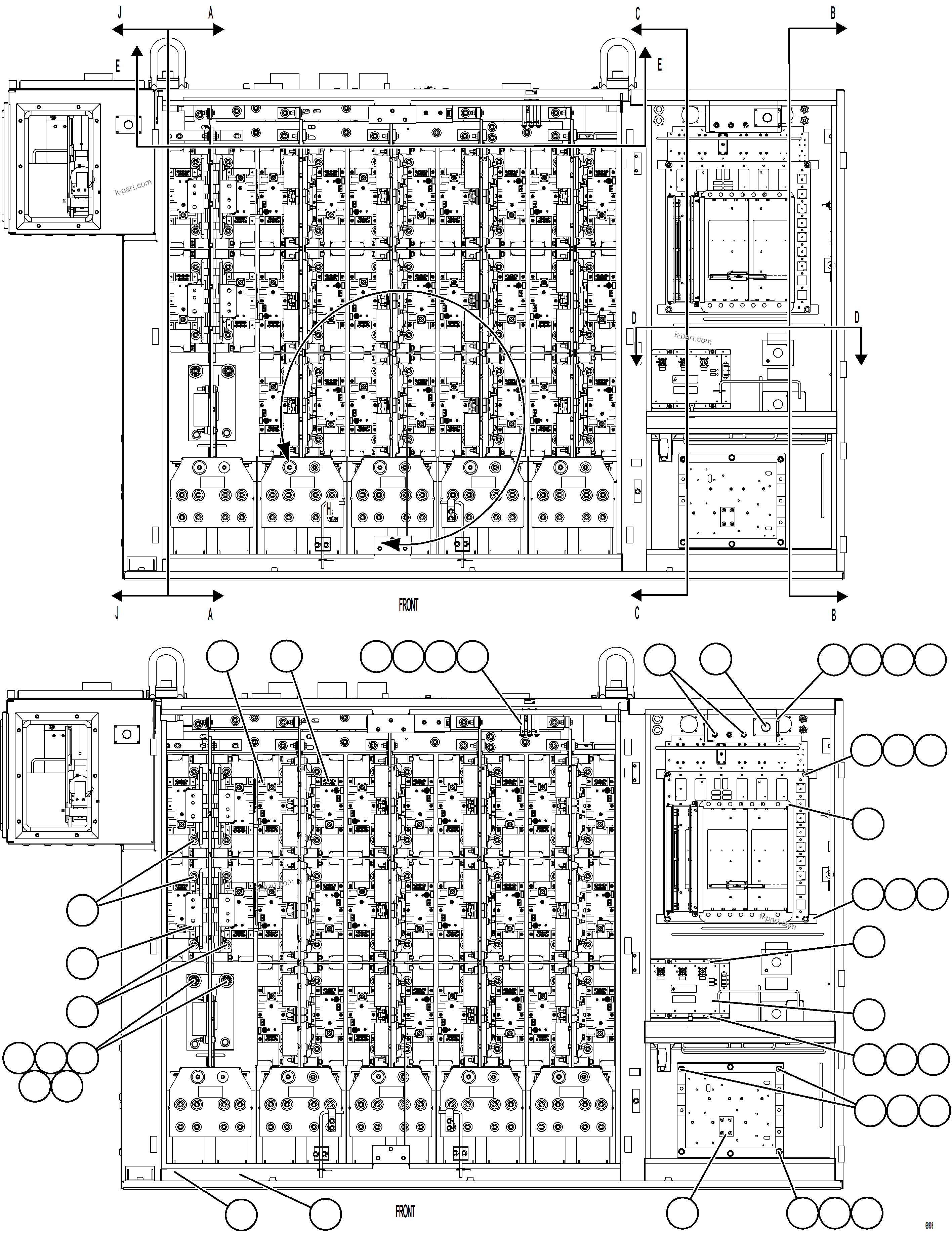 Komatsu parts book diagram for AFE75-V 980E-5 S/N A50069 - A50070  ANTAPACCAY: CONTROL CABINET    3/15    58B-43-01001