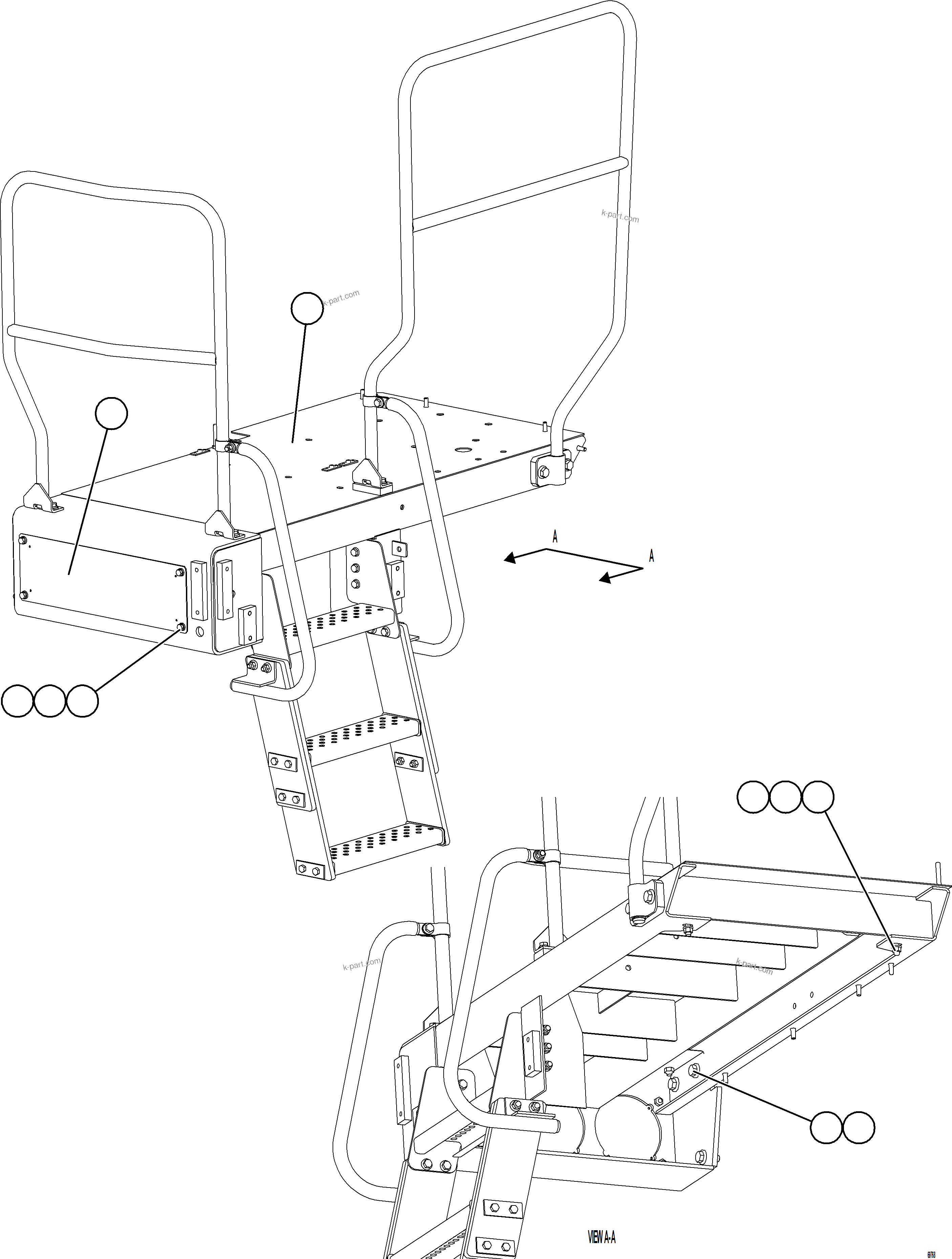 Komatsu parts book diagram for AFE75-V 980E-5 S/N A50069 - A50070  ANTAPACCAY: LH LOWER PLATFORM INSTALLATION