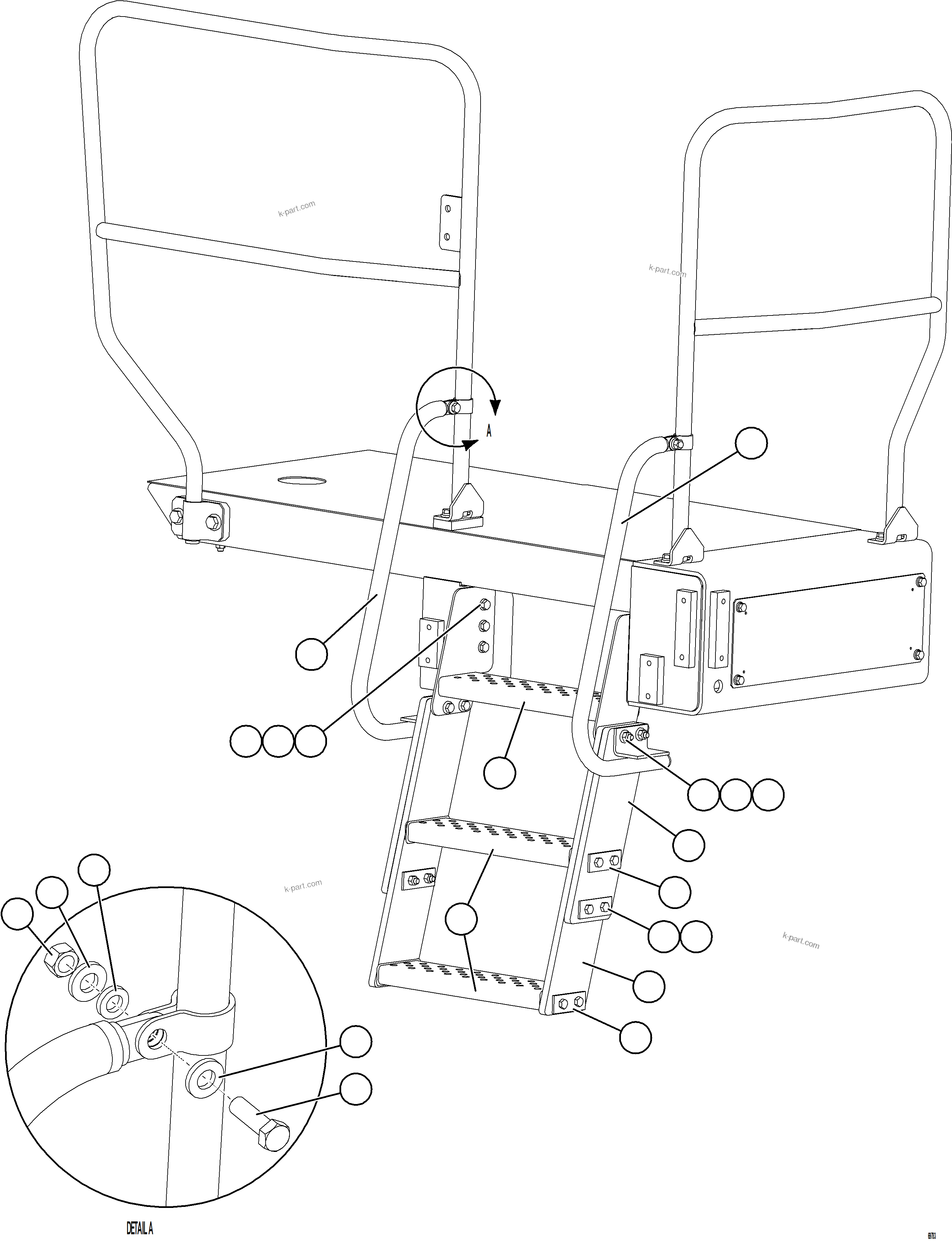 Komatsu parts book diagram for AFE75-V 980E-5 S/N A50069 - A50070  ANTAPACCAY: RH LOWER PLATFORM STEPS & HANDRAILS