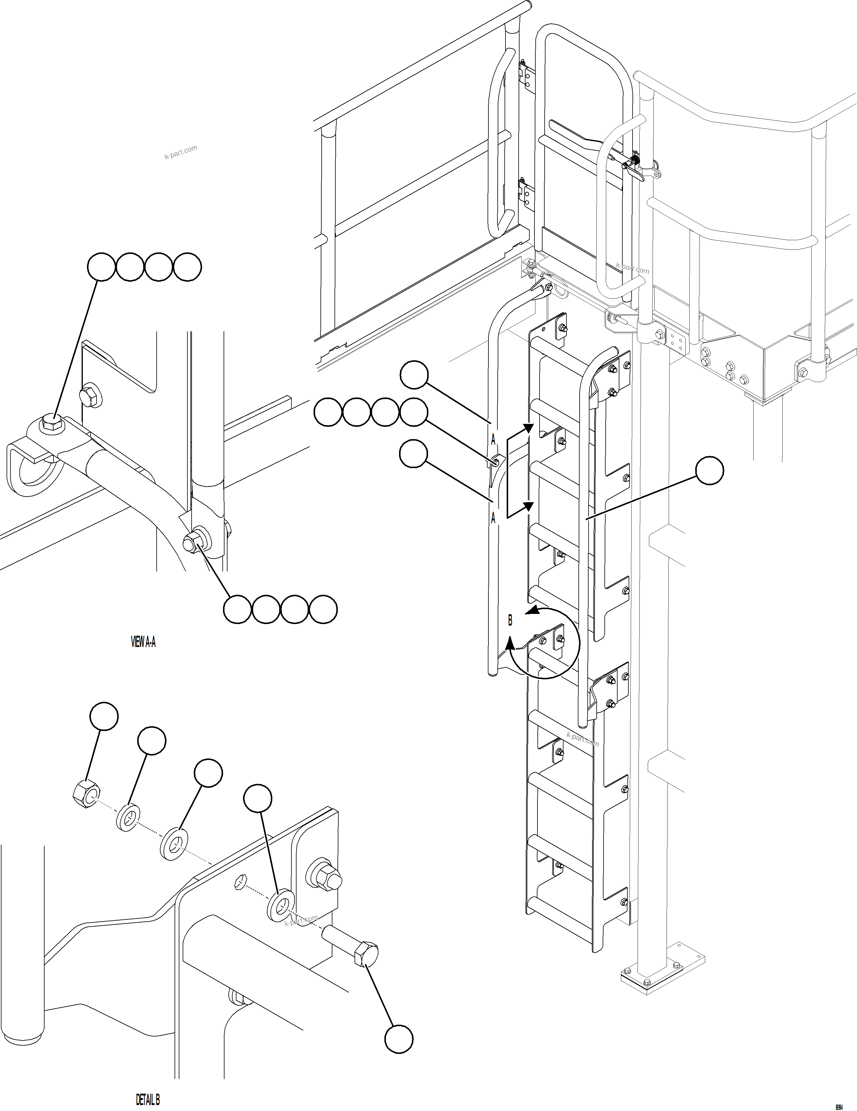 Komatsu parts book diagram for AFE75-V 980E-5 S/N A50069 - A50070  ANTAPACCAY: RH EMERGENCY LADDER HANDRAILS