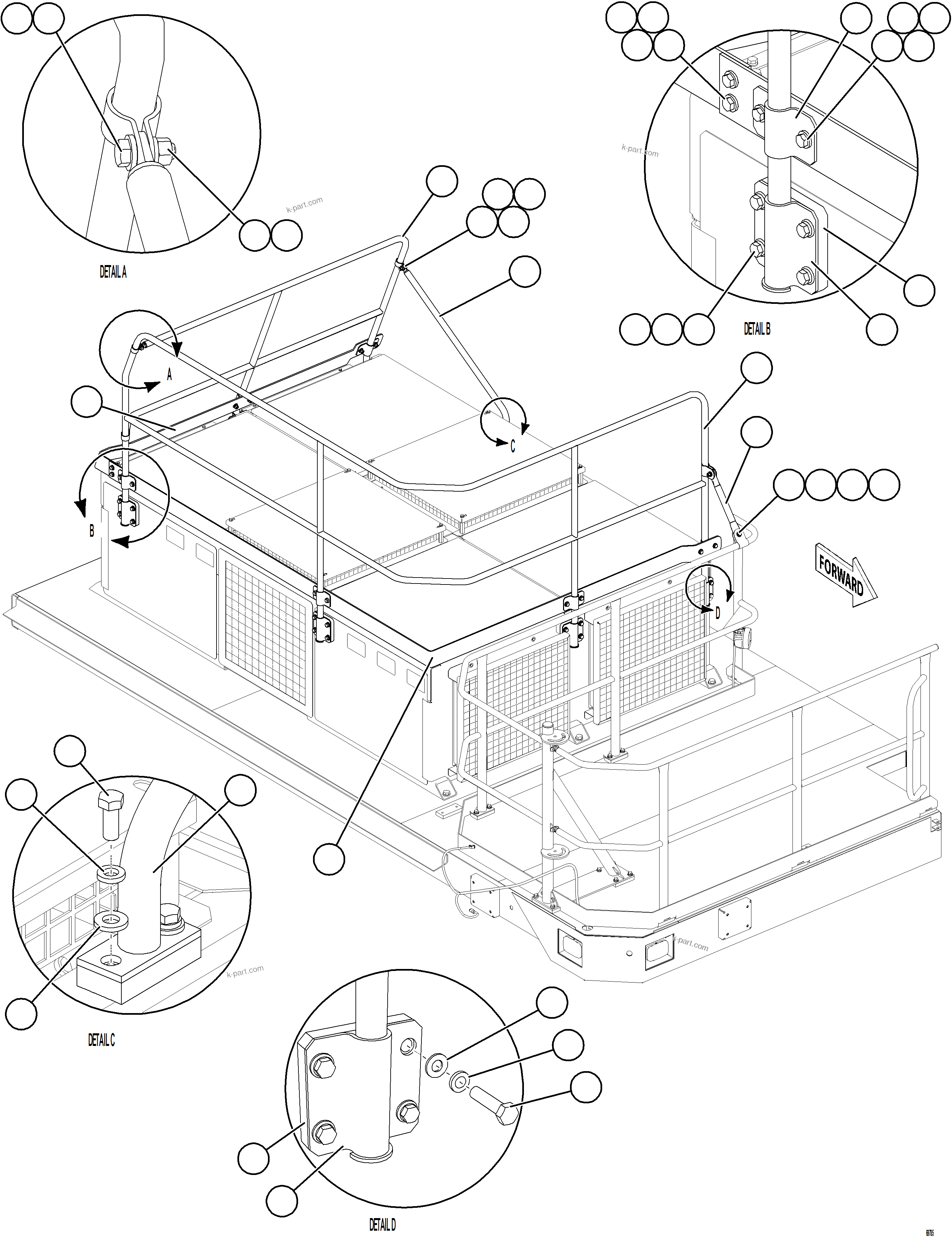 Komatsu parts book diagram for AFE75-V 980E-5 S/N A50069 - A50070  ANTAPACCAY: RETARDING GRID HANDRAILS