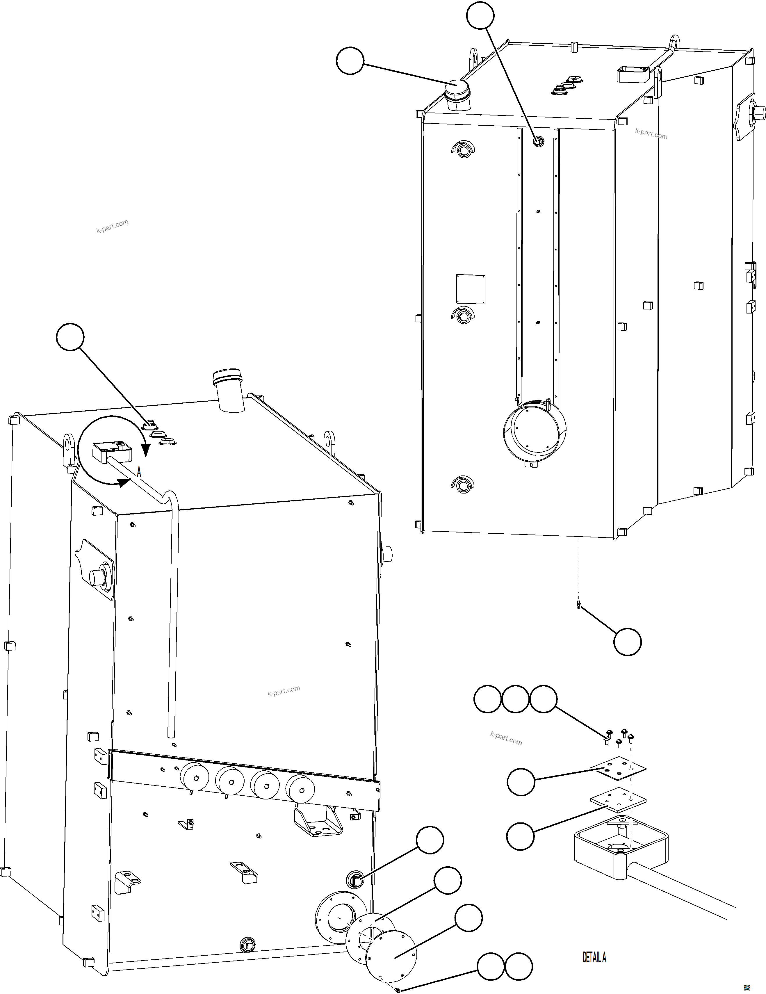 Komatsu parts book diagram for AFE75-W 980E-5 S/N A50071 - A50079  ESPERANZA SUR: FUEL TANK ASSEMBLY    58B-04-00184