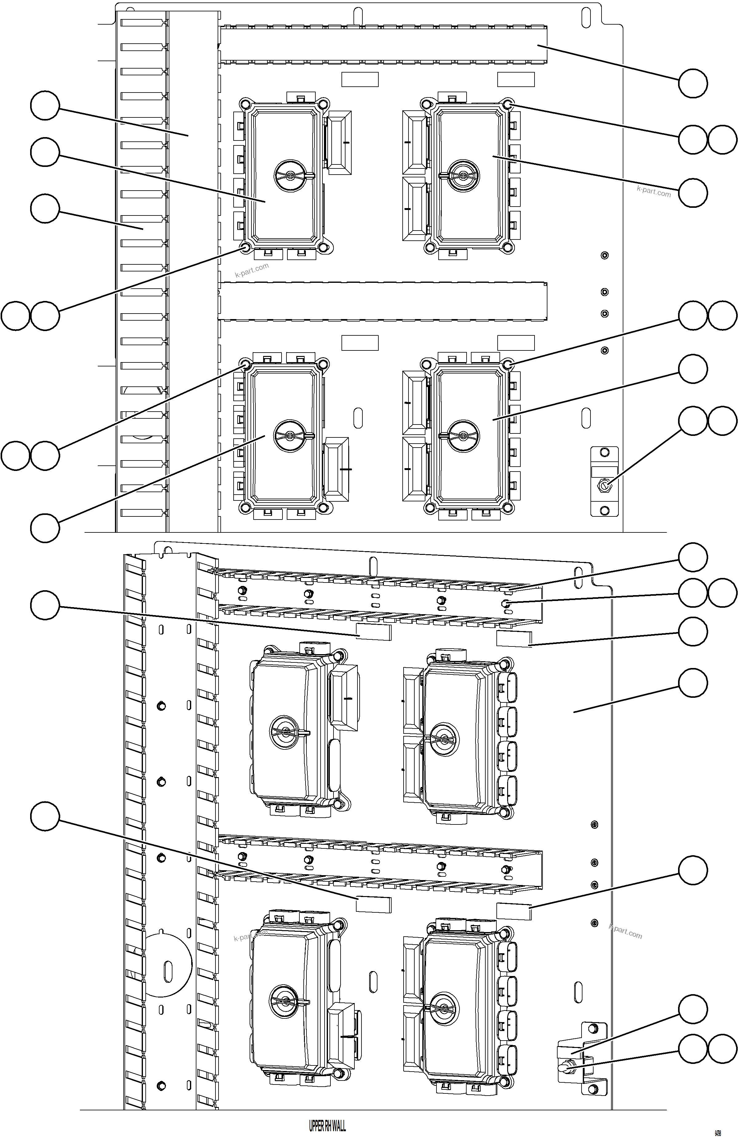Komatsu parts book diagram for AFE75-W 980E-5 S/N A50071 - A50079  ESPERANZA SUR: AUXILIARY CONTROL CABINET - RH WALL    1/2