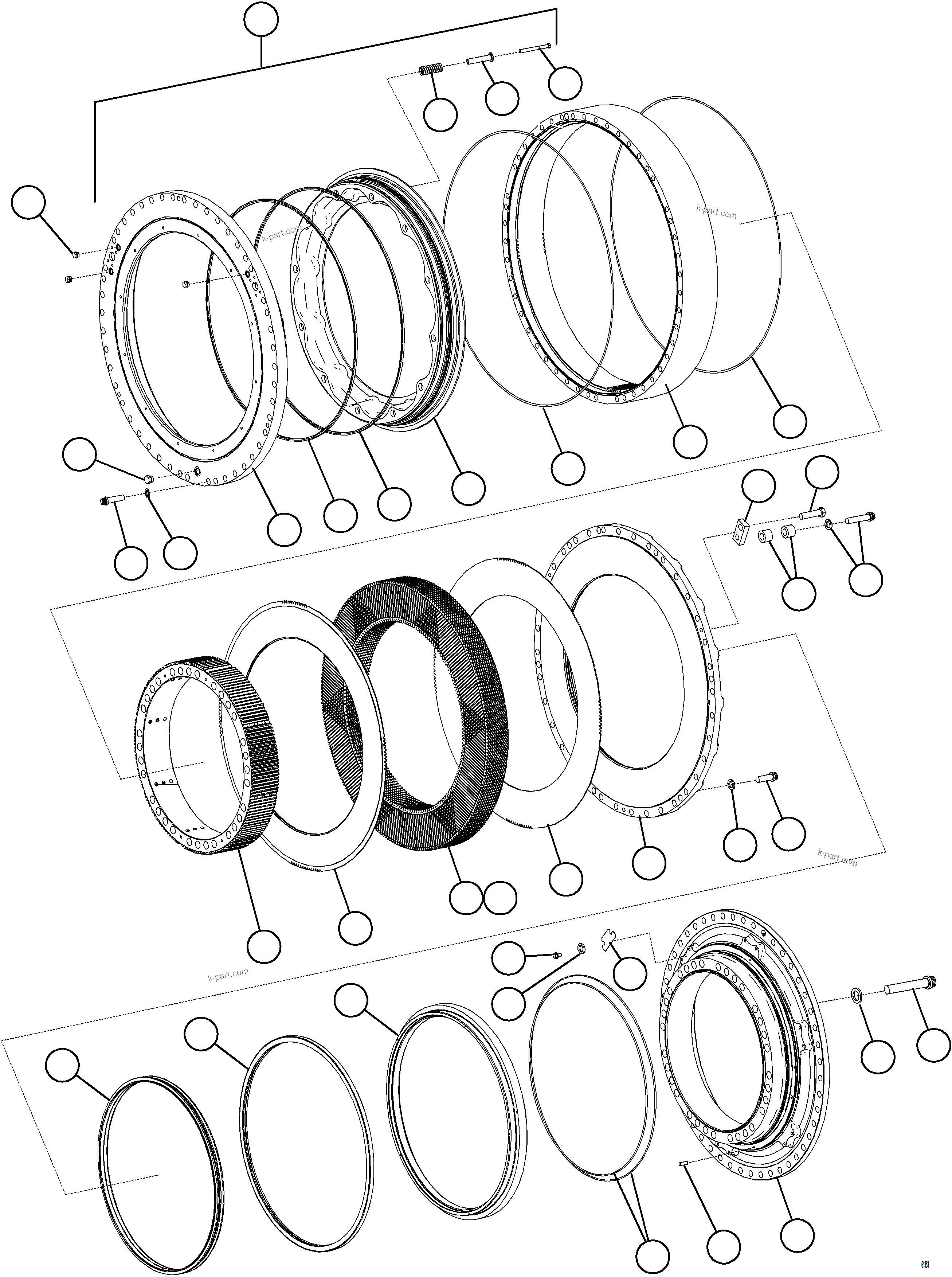 Komatsu parts book diagram for AFE75-W 980E-5 S/N A50071 - A50079  ESPERANZA SUR: REAR BRAKE ASSEMBLY    58B-33-00210