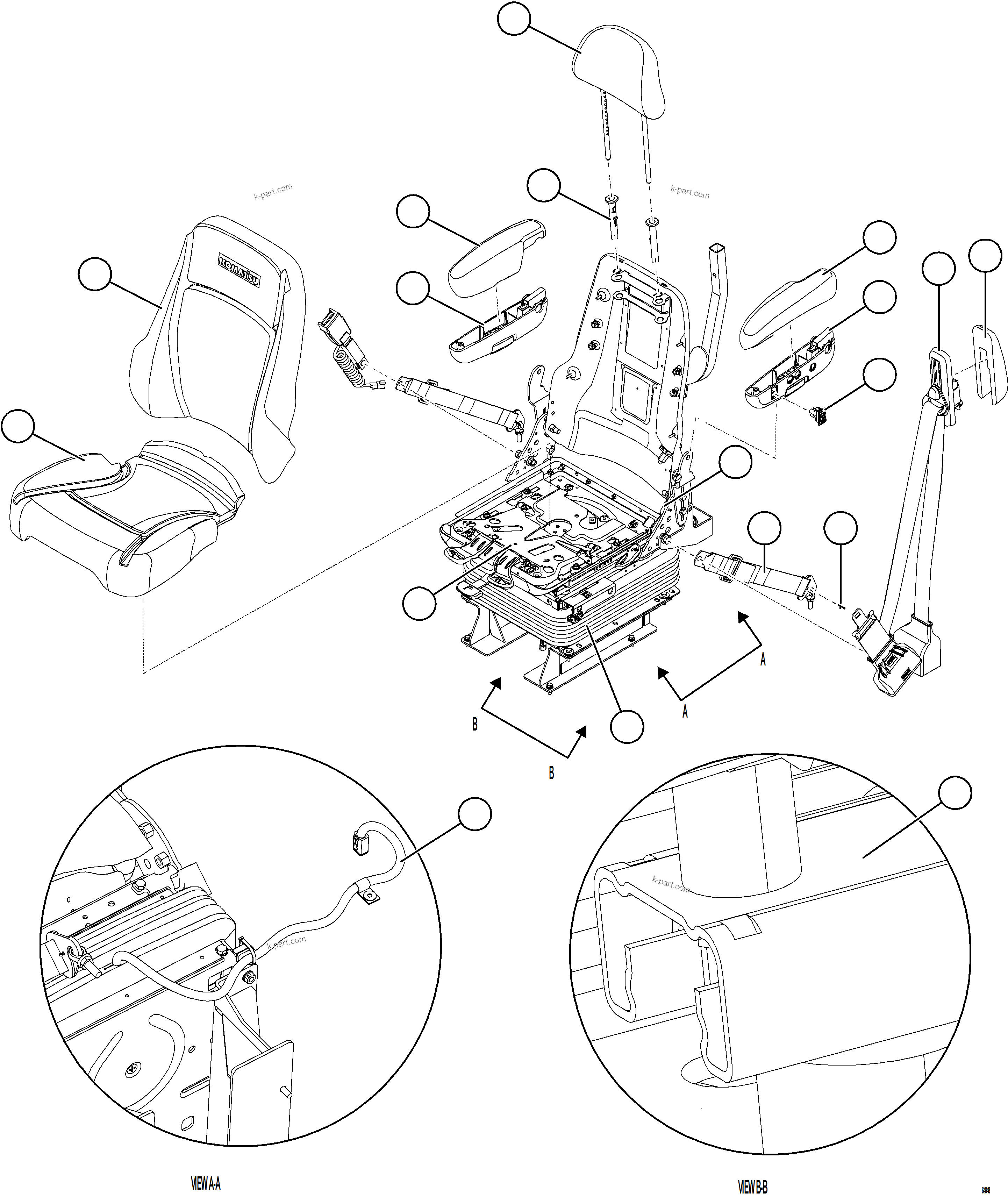 Komatsu parts book diagram for AFE75-W 980E-5 S/N A50071 - A50079  ESPERANZA SUR: OPERATOR SEAT - BASIC    58E-57-16751