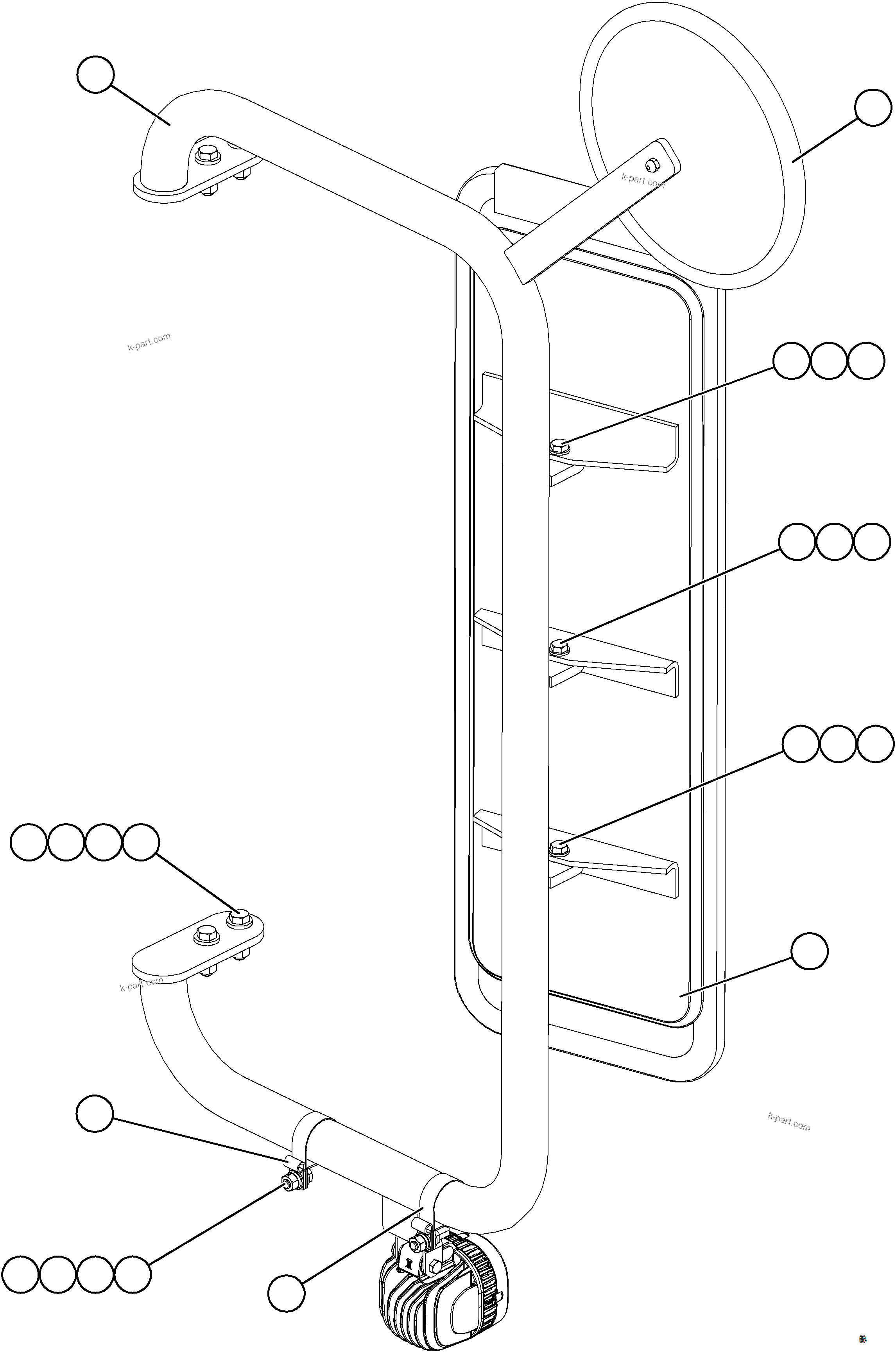 Komatsu parts book diagram for AFE75-W 980E-5 S/N A50071 - A50079  ESPERANZA SUR: LH MIRROR INSTALLATION