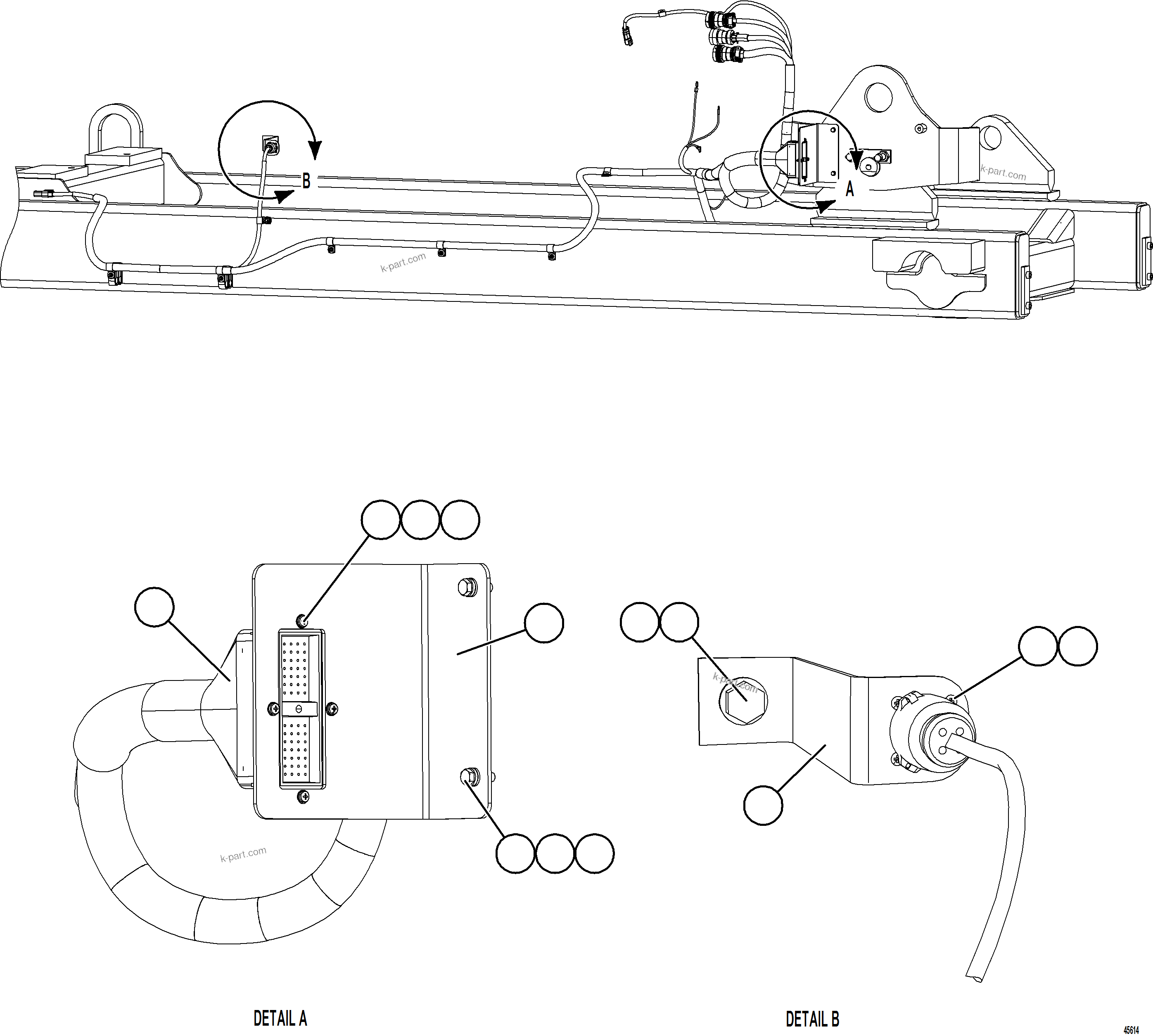 Komatsu parts book diagram for AFE77-AH 830E-5 S/N A50088 - A50098  BMA STOCK: EXTERNAL ENGINE WIRING HARNESS INSTALLATION