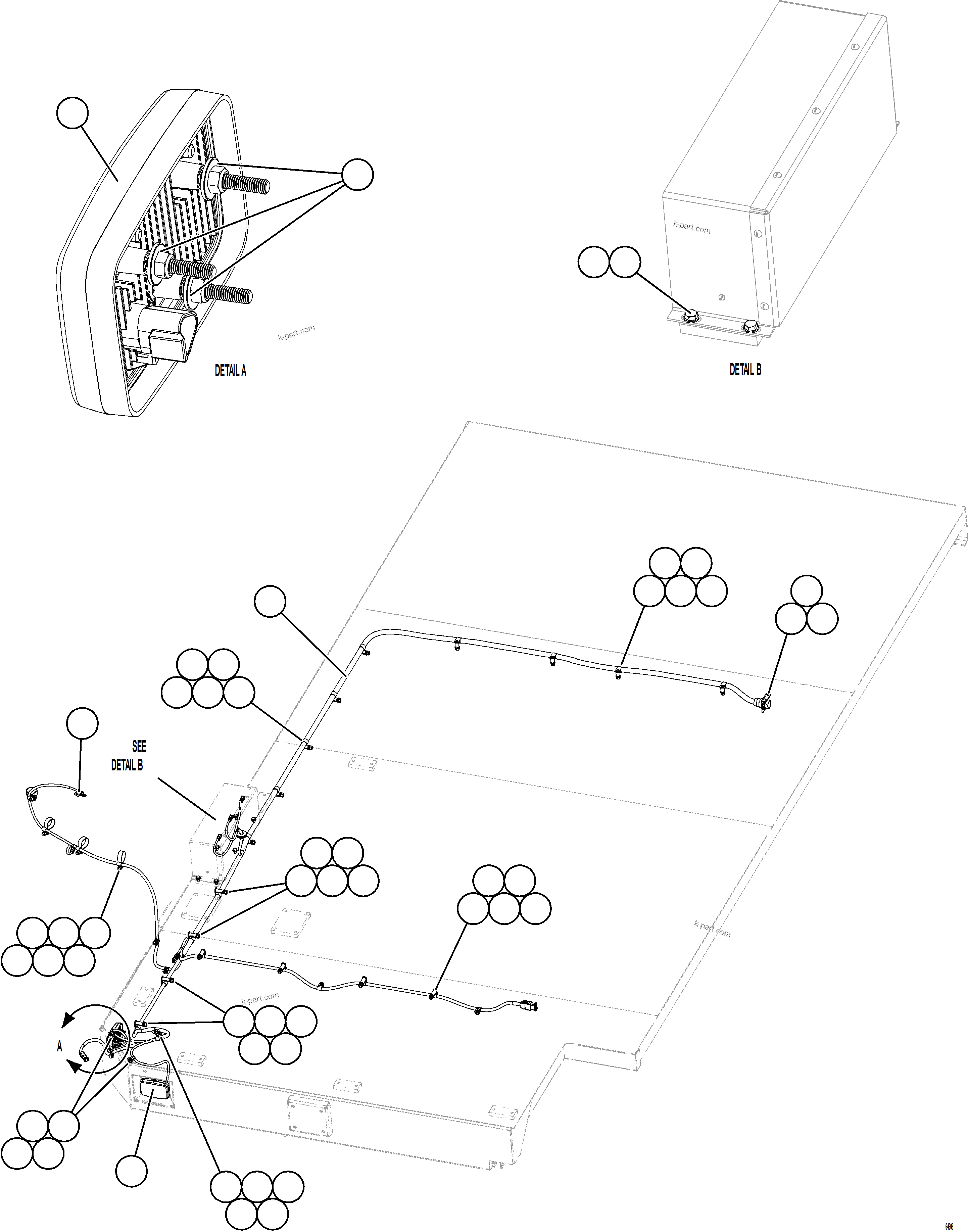 Komatsu parts book diagram for AFE77-AH 830E-5 S/N A50088 - A50098  BMA STOCK: RH DECK WIRING HARNESS & LIGHTS