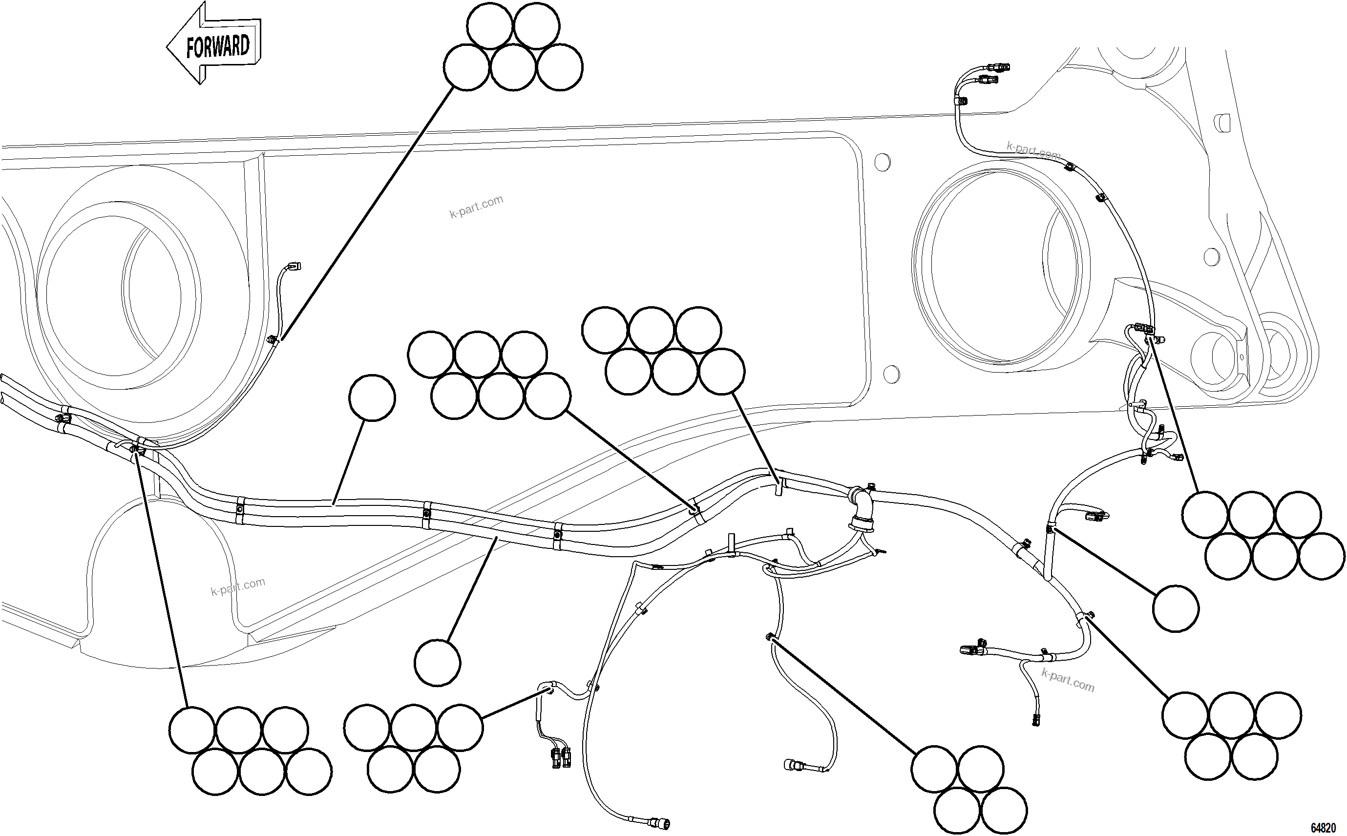 Komatsu parts book diagram for AFE77-AH 830E-5 S/N A50088 - A50098  BMA STOCK: RIGHT REAR FRAME RAIL HARNESS    2/2