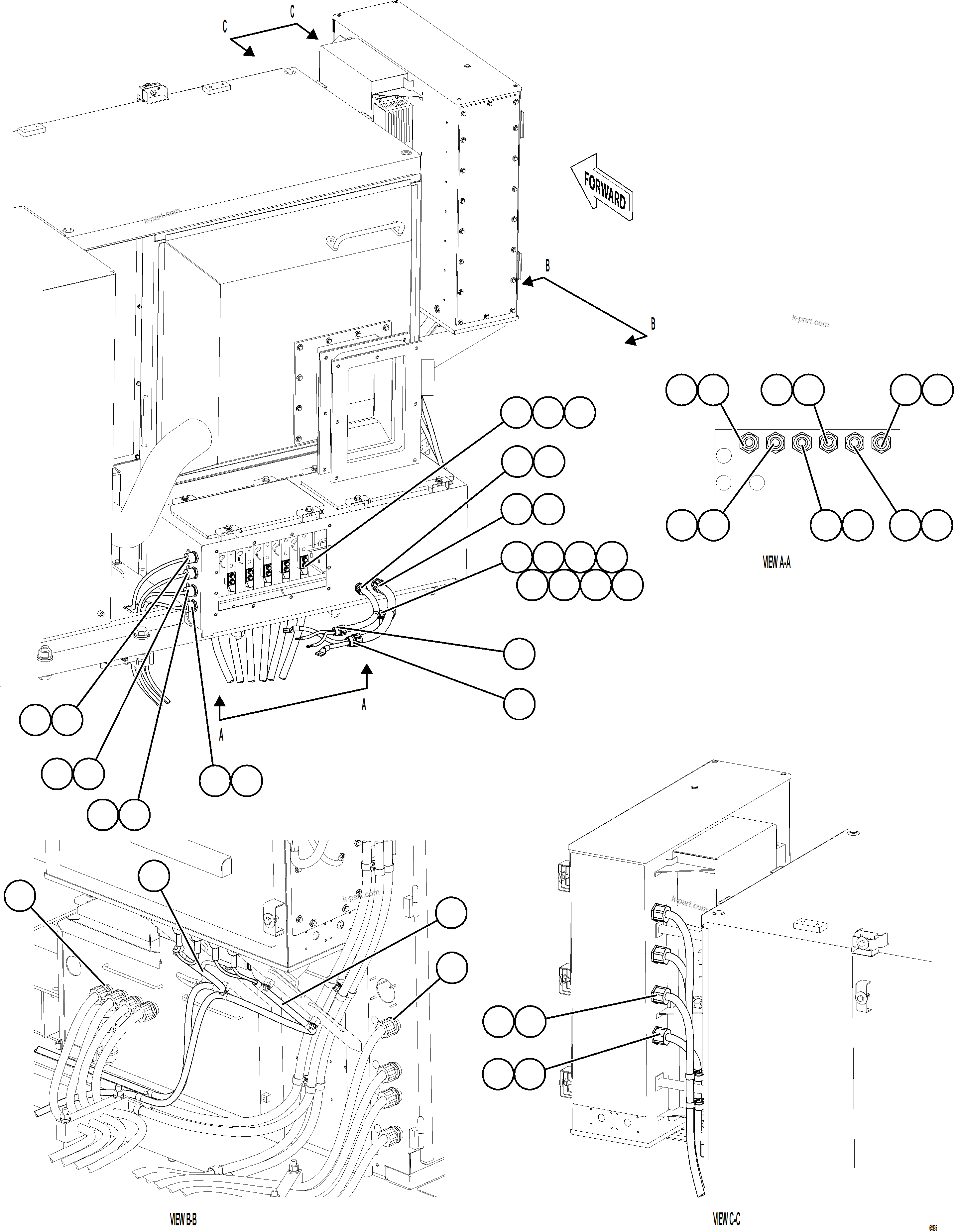 Komatsu parts book diagram for AFE77-AH 830E-5 S/N A50088 - A50098  BMA STOCK: CONTROL CABINET EXTERNAL WIRING - AUX BLOWERS  1/2