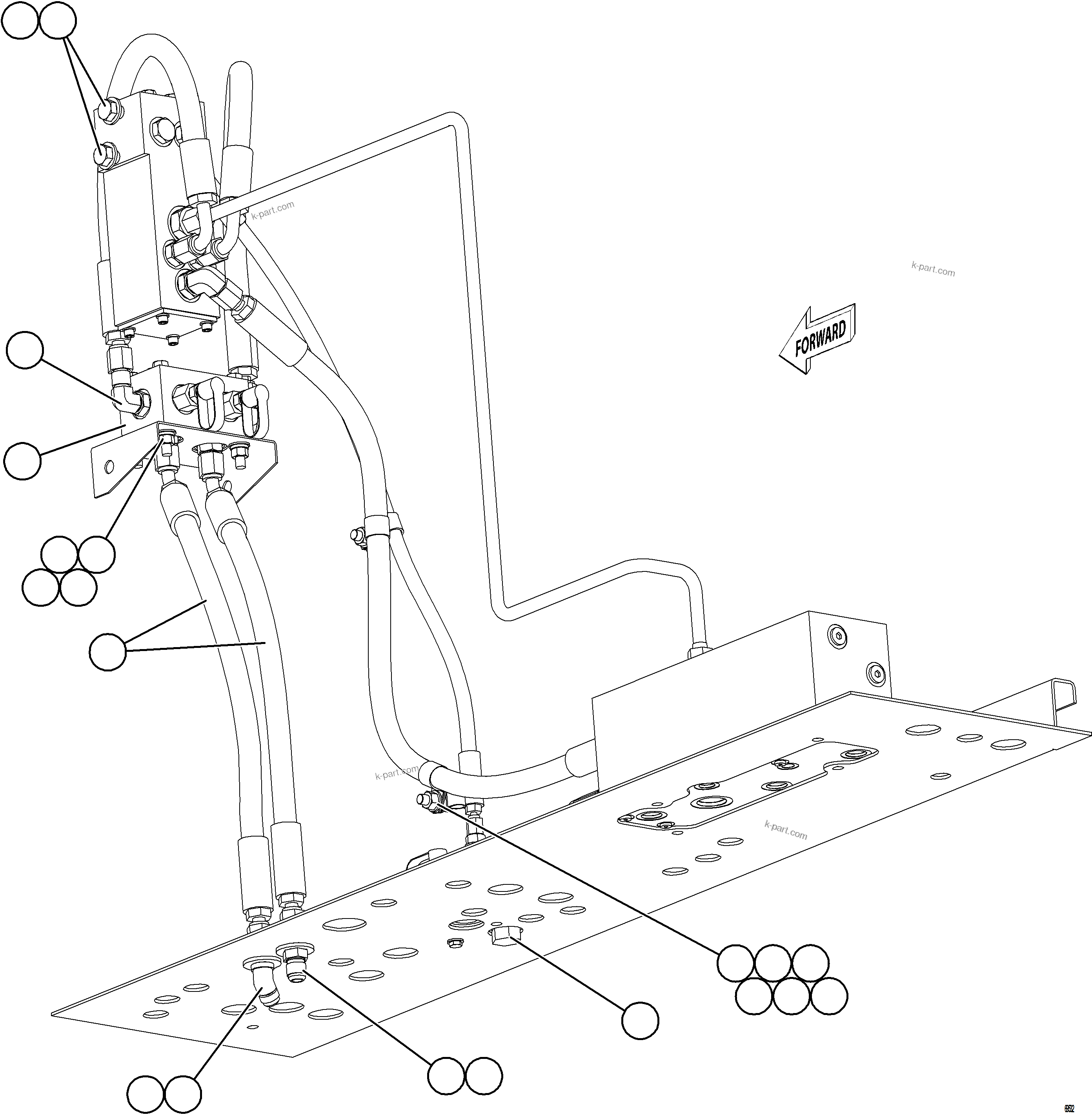 Komatsu parts book diagram for AFE77-AH 830E-5 S/N A50088 - A50098  BMA STOCK: HYDRAULIC BRAKE CABINET PIPING - DUAL RELAY VALVE