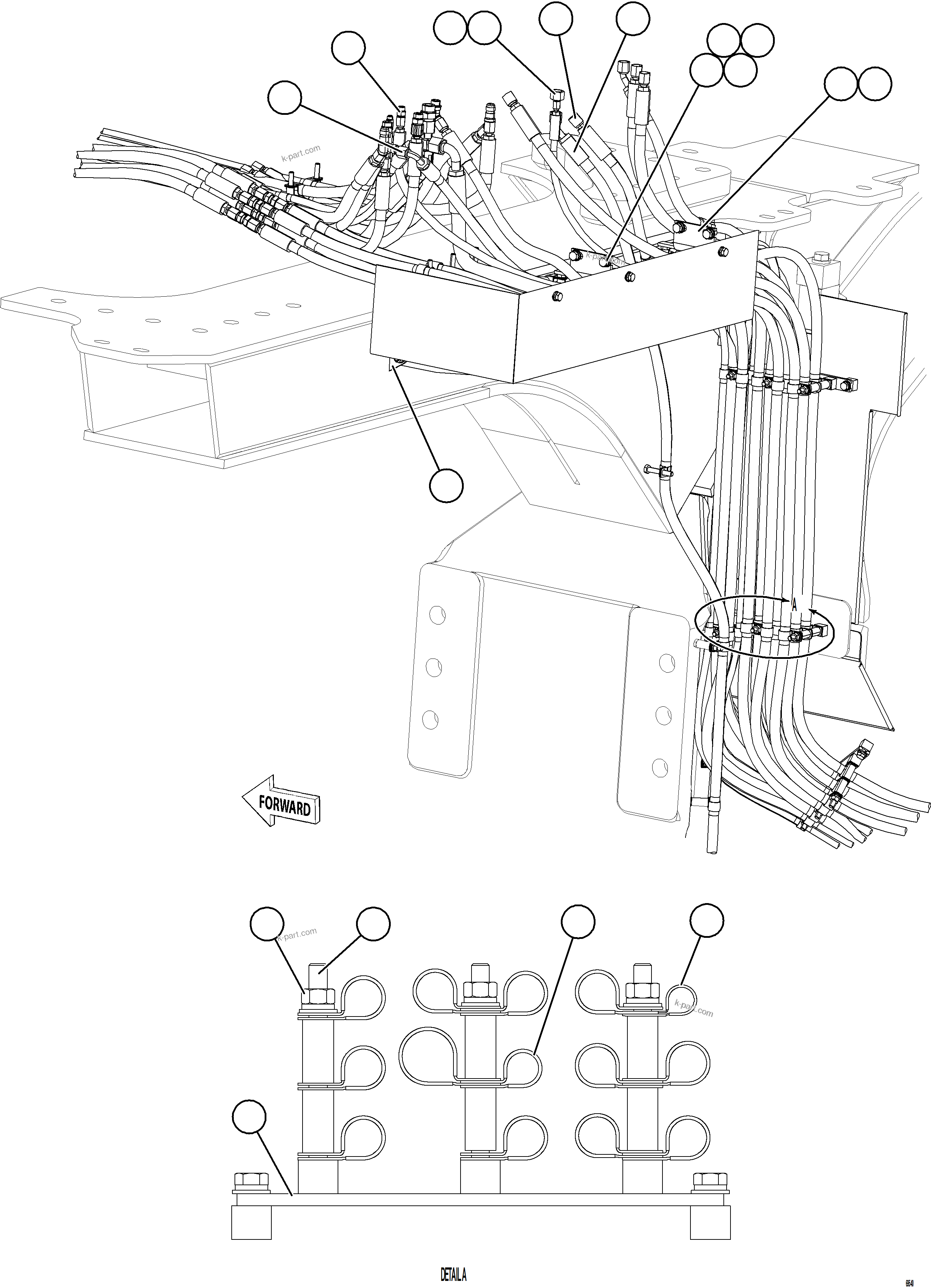 Komatsu parts book diagram for AFE77-AH 830E-5 S/N A50088 - A50098  BMA STOCK: HYDRAULIC BRAKE CABINET HOSE CLAMPING    1/3