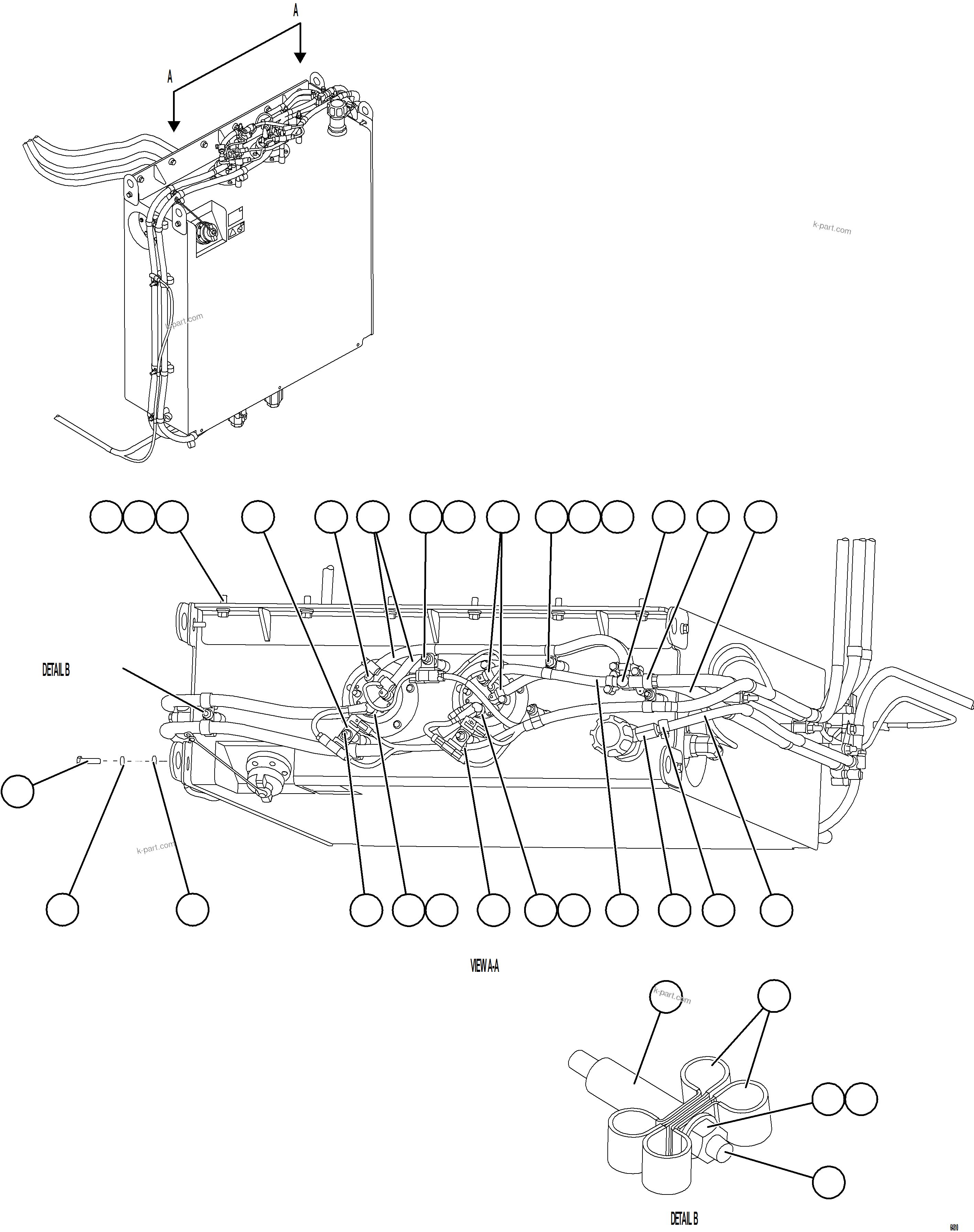 Komatsu parts book diagram for AFE77-AJ 830E-5 S/N A50100 - A50101  MANTOS COPPER: DEF TANK HOSE CONNECTIONS - TOP