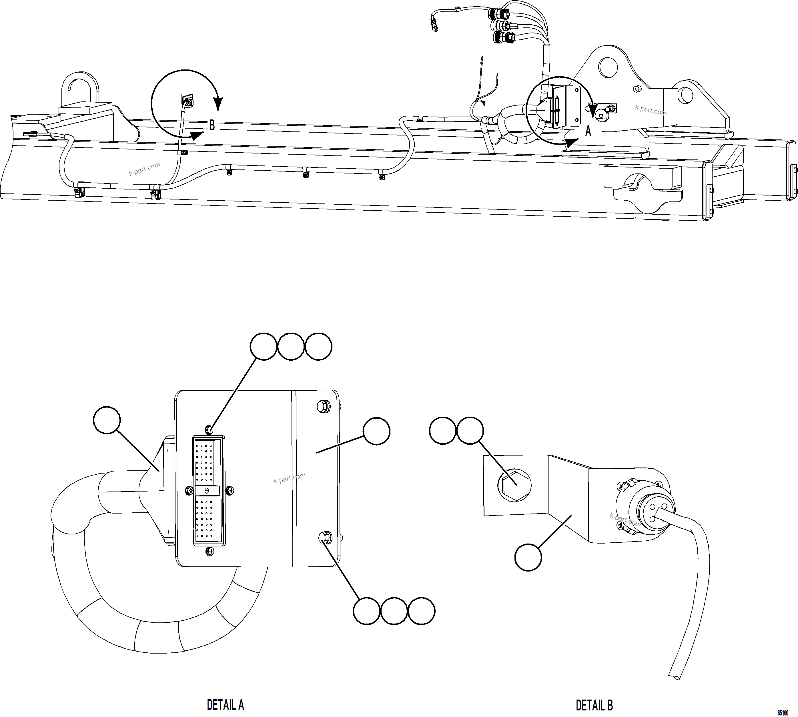 Komatsu parts book diagram for AFE77-AJ 830E-5 S/N A50100 - A50101  MANTOS COPPER: EXTERNAL ENGINE WIRING HARNESS INSTALLATION    1/2