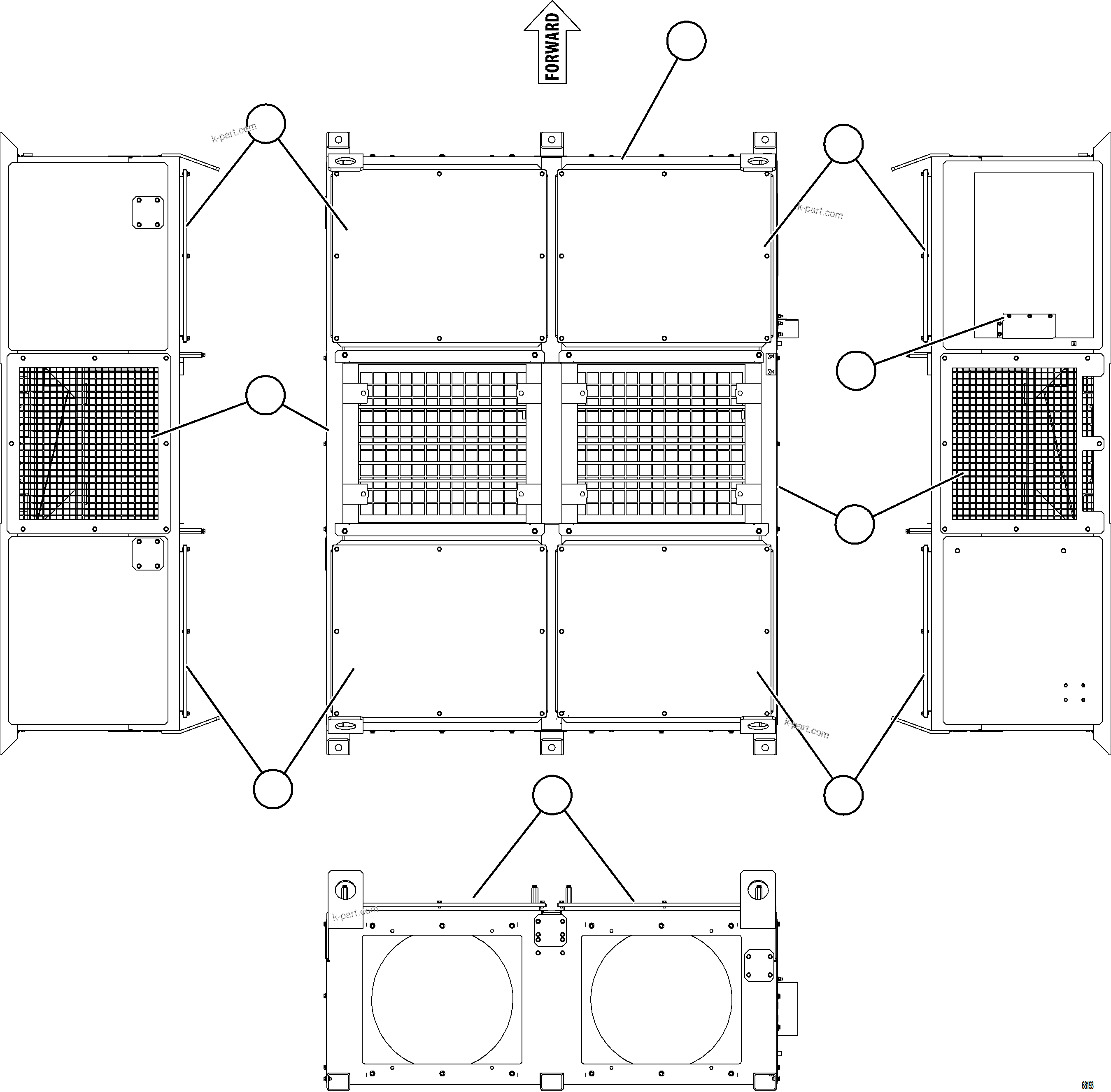 Komatsu parts book diagram for AFE77-AJ 830E-5 S/N A50100 - A50101  MANTOS COPPER: RETARDING GRID    1/6    58F-06-03102