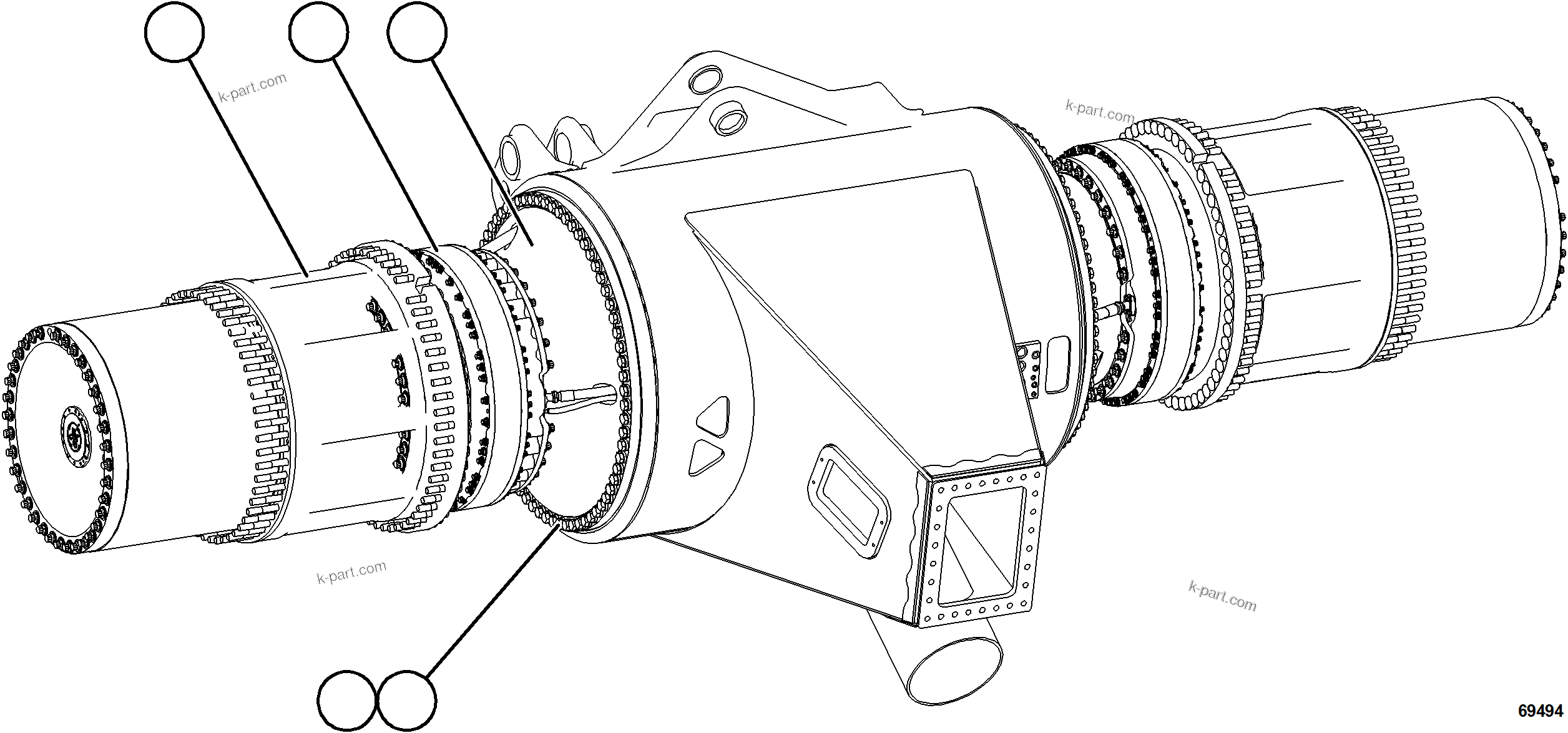 Komatsu parts book diagram for AFE77-AJ 830E-5 S/N A50100 - A50101  MANTOS COPPER: WHEEL MOTOR ASSEMBLY MOUNTING