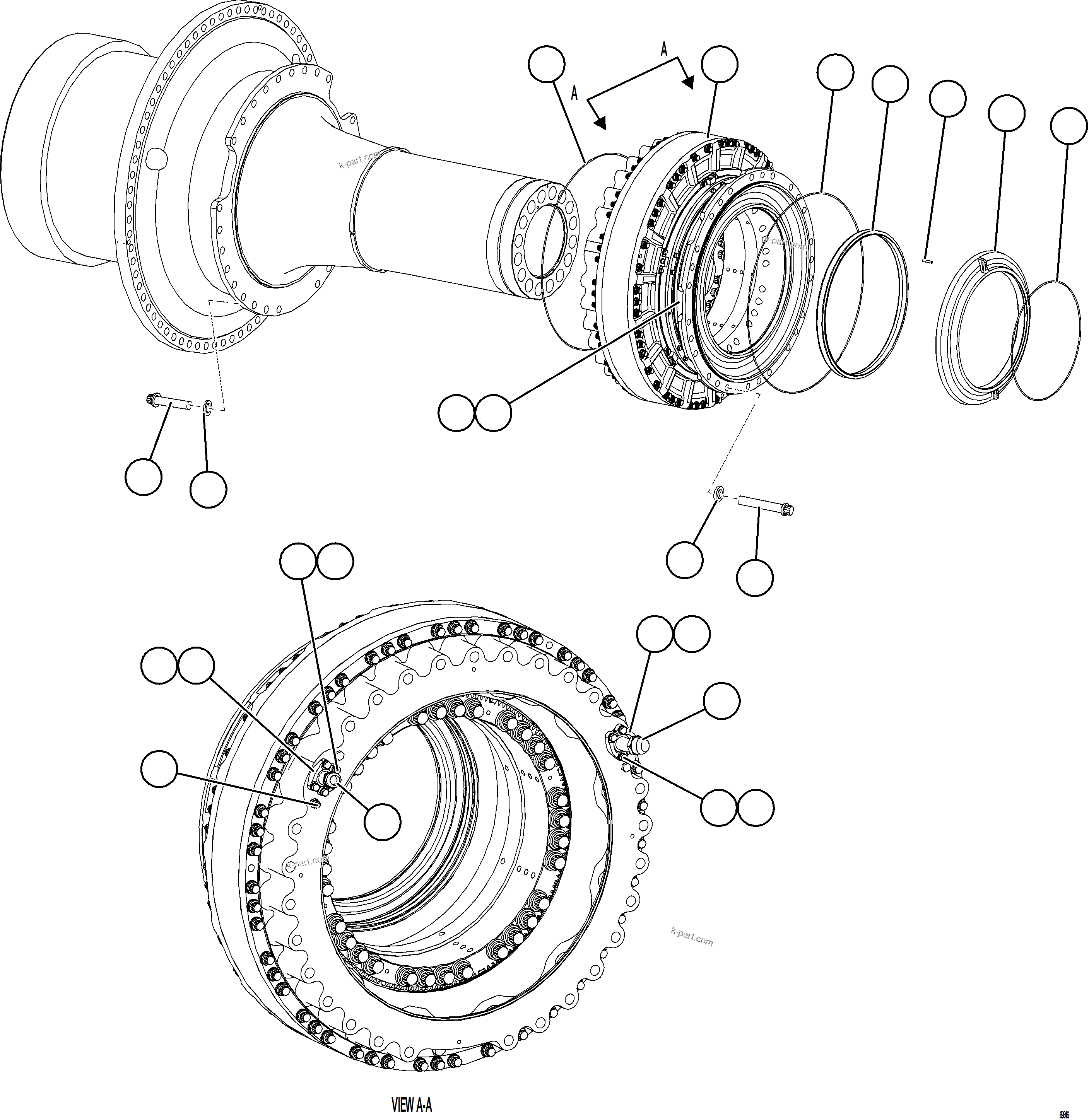 Komatsu parts book diagram for AFE77-AJ 830E-5 S/N A50100 - A50101  MANTOS COPPER: REAR BRAKE INSTALLATION