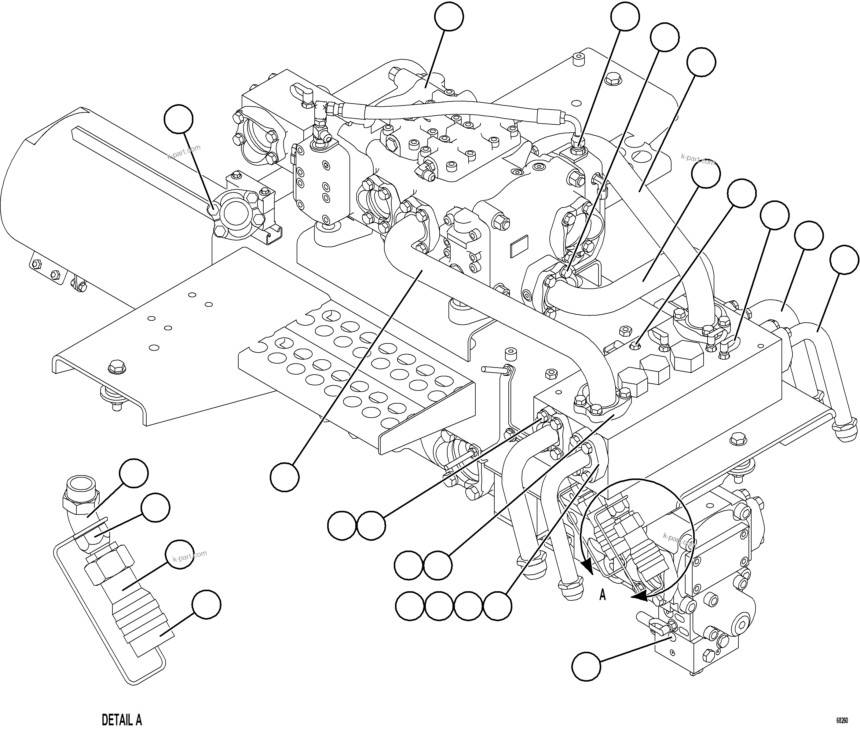 Komatsu parts book diagram for AFE77-AJ 830E-5 S/N A50100 - A50101  MANTOS COPPER: VALVE/PUMP MODULE PIPING    1/3