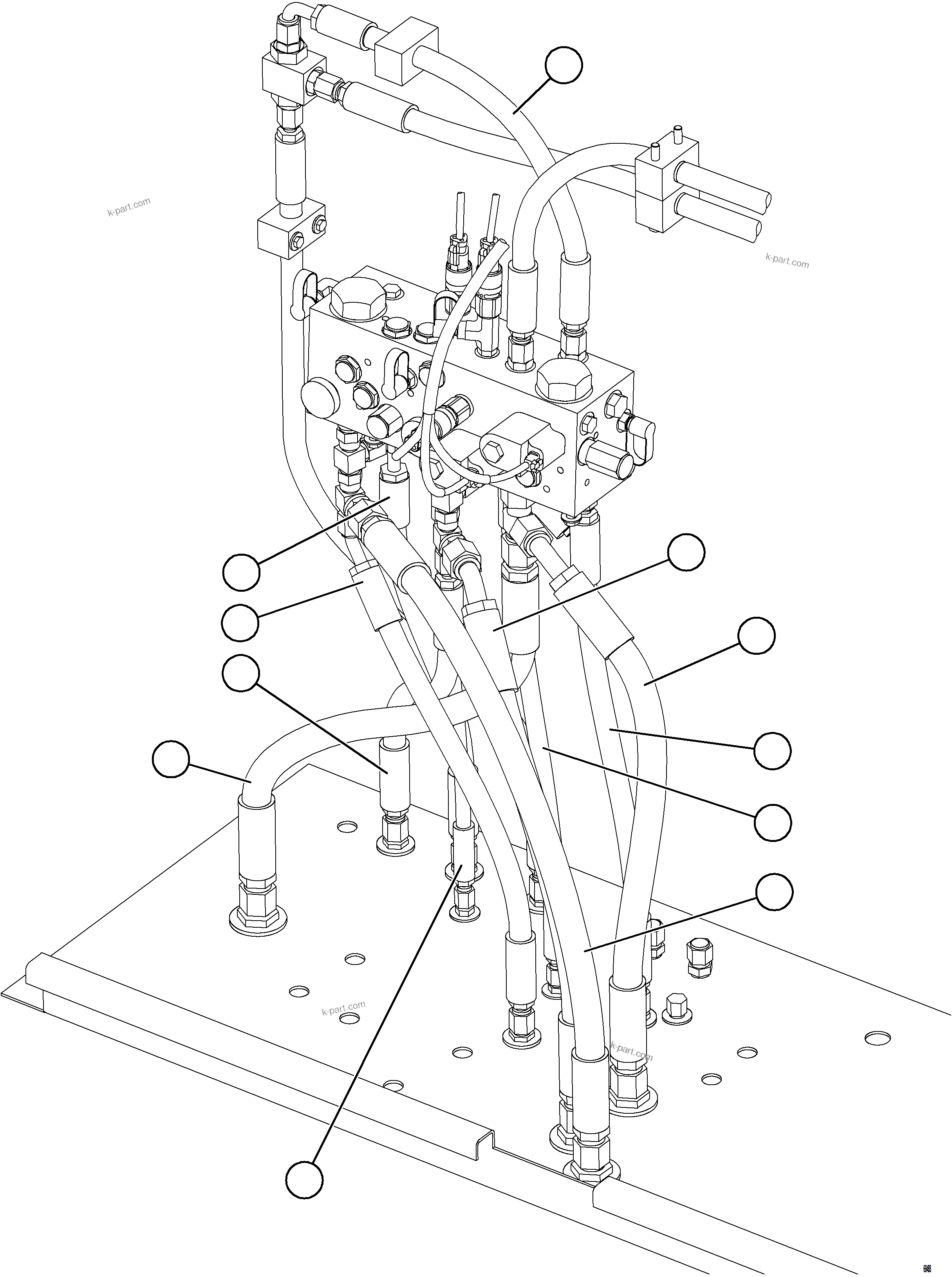 Komatsu parts book diagram for AFE77-AJ 830E-5 S/N A50100 - A50101  MANTOS COPPER: BRAKE MANIFOLD PIPING